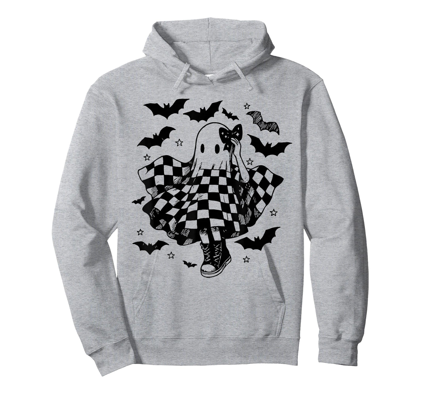 Retro Halloween Checkered Ghost Dance Coquette Bow Womens T-Shirt