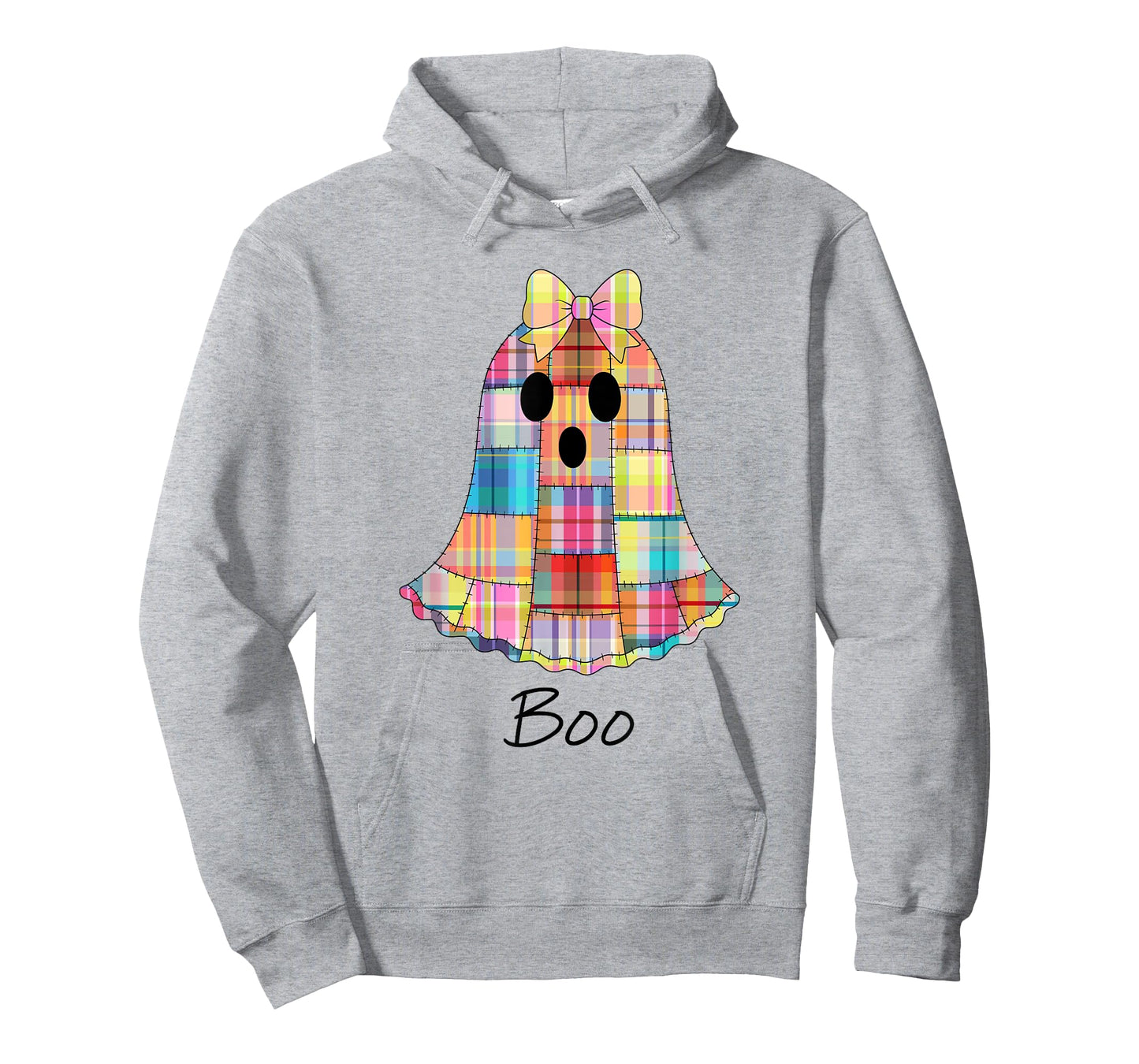 Girls Patchwork Ghost Colorful Halloween Madras Plaid Ghost T-Shirt
