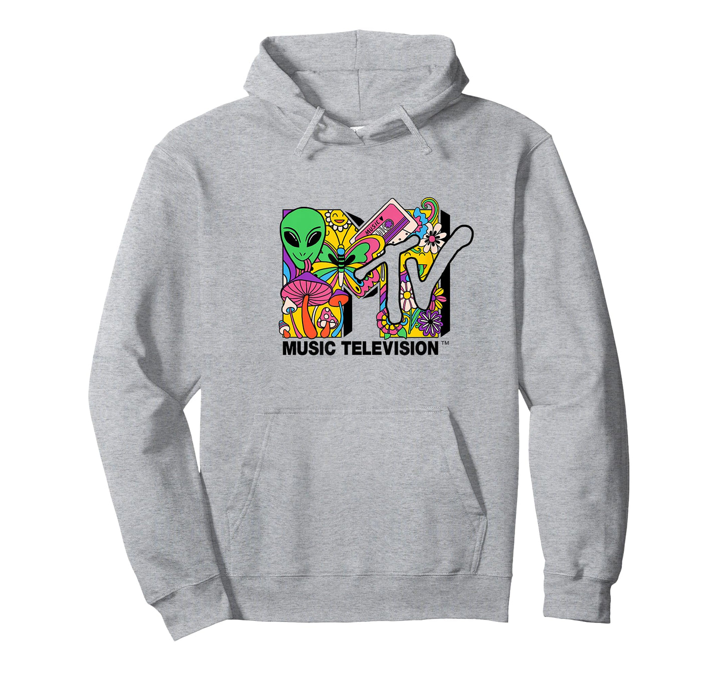 Mademark x MTV - The official MTV Logo with mushrooms aliens and flowers T-Shirt