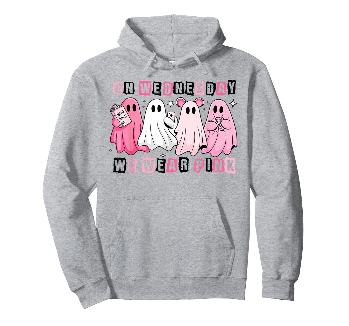 Funny On Wednesday We Wear Cute Pink Ghost Halloween T-Shirt