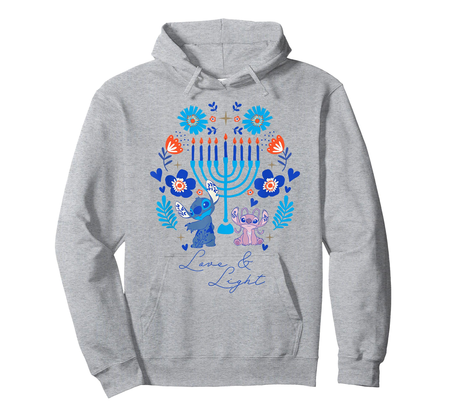 Disney Lilo & Stitch Hanukkah Love & Light Holiday Folk Art T-Shirt