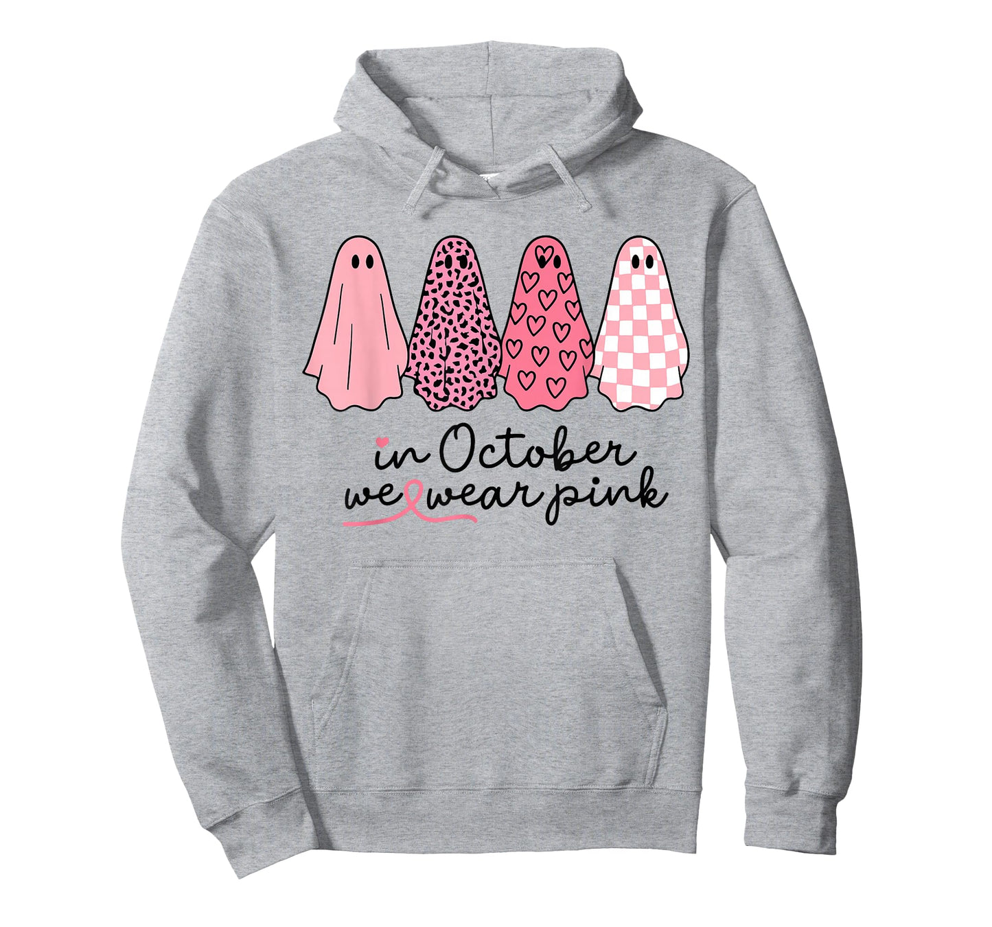 Breast Cancer Ghost in October We Wear Pink Halloween Spooky T-Shirt