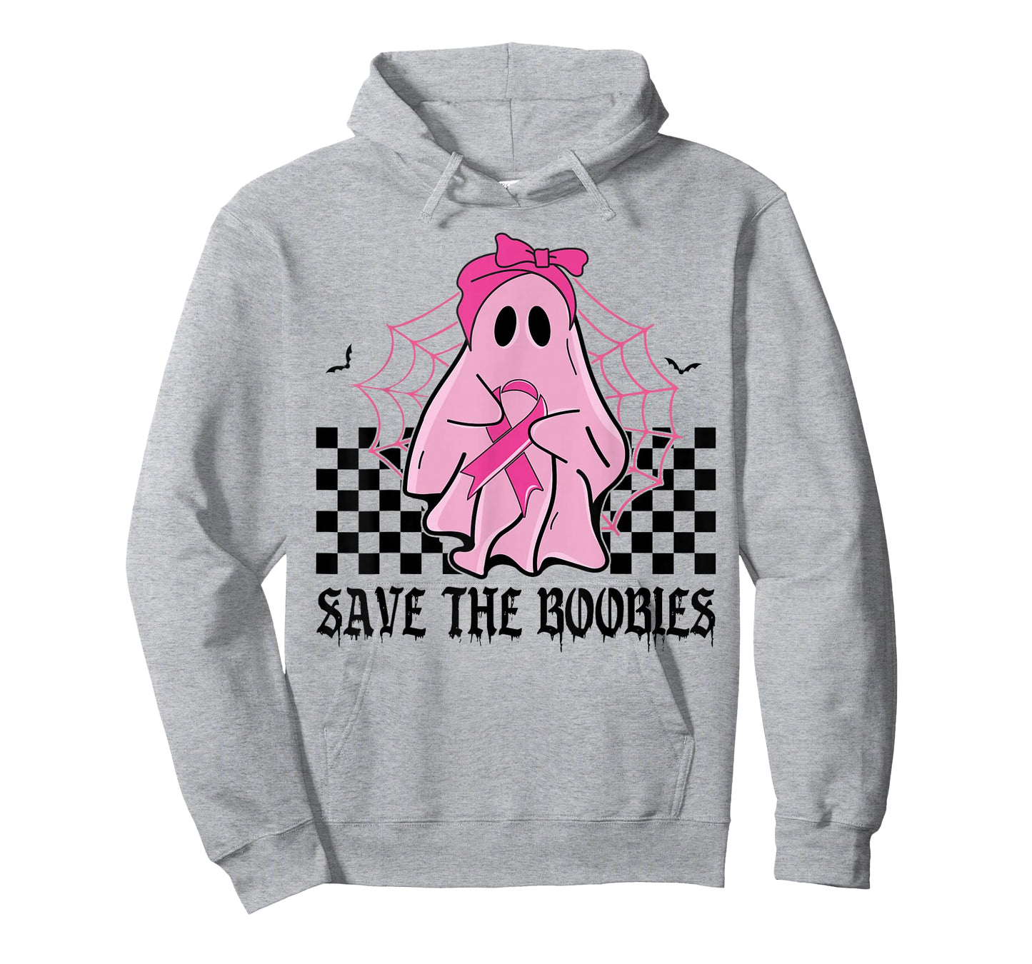 Save The Boobies Funny Breast Cancer Ribbon Halloween Ghost T-Shirt