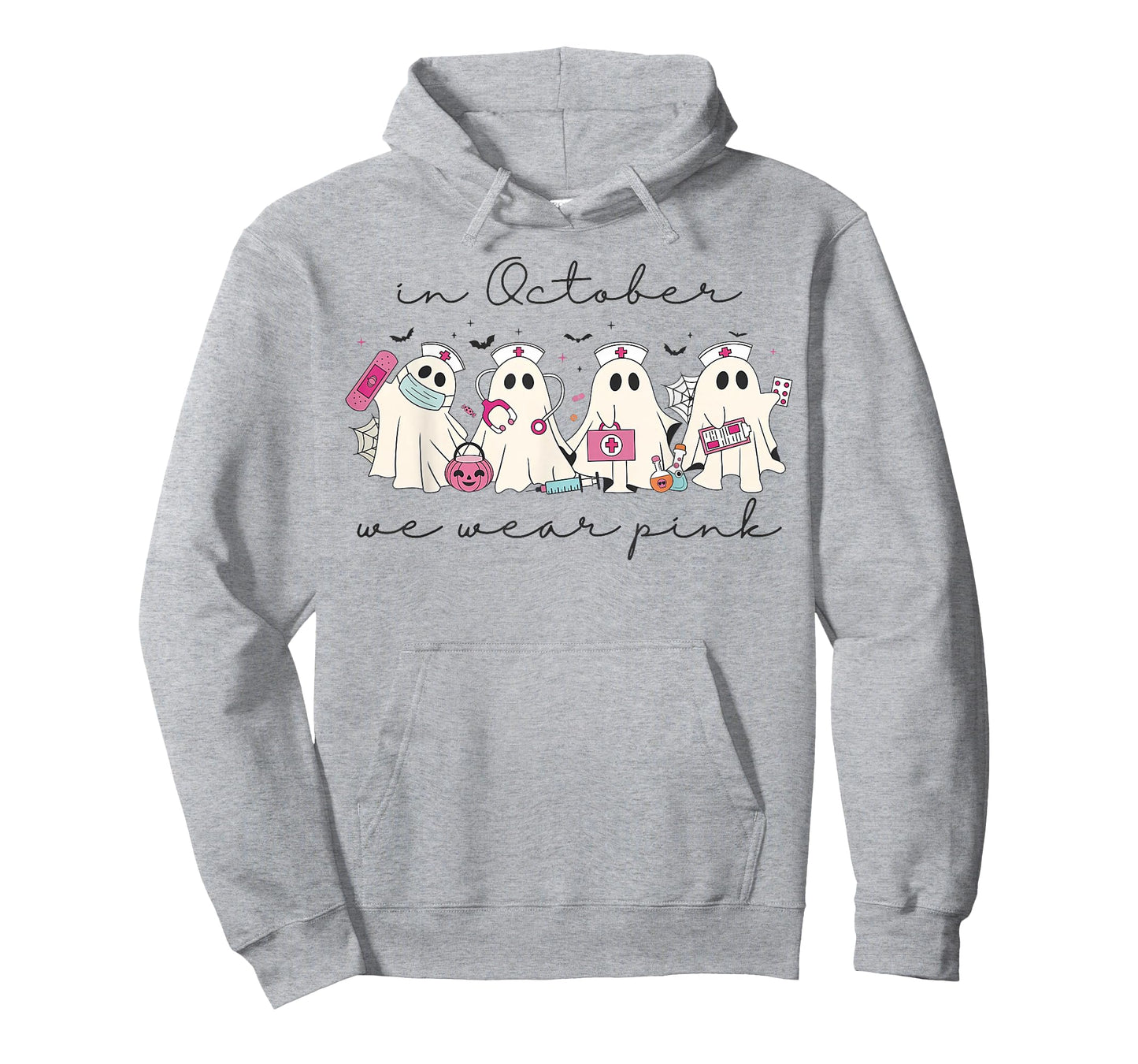 in October We Wear Pink Nurse Ghost Halloween Breast Cancer T-Shirt