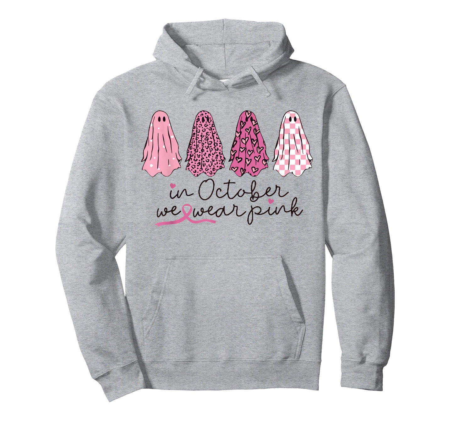 Women In October We Wear Pink Wizard Ghosts Breast Cancer T-Shirt