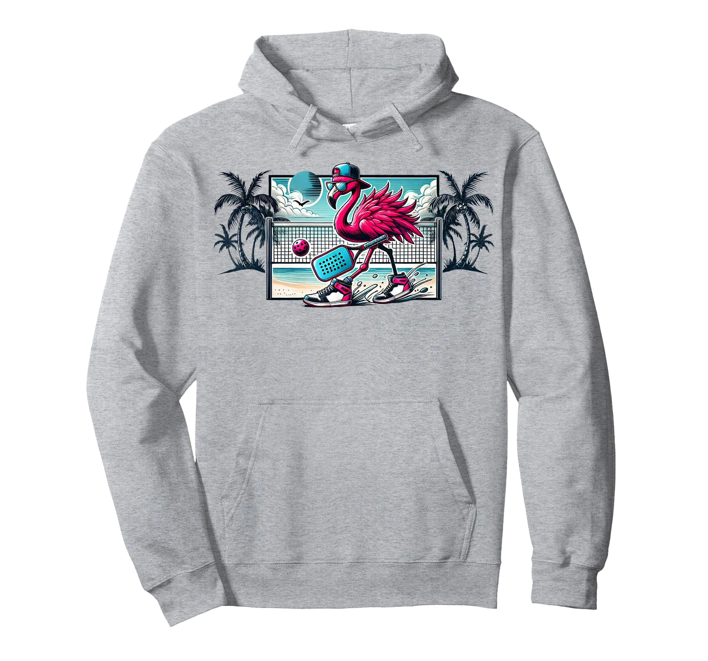 Flamingo Pickleball Beach Tropical Palm Trees Pickleball Fun T-Shirt