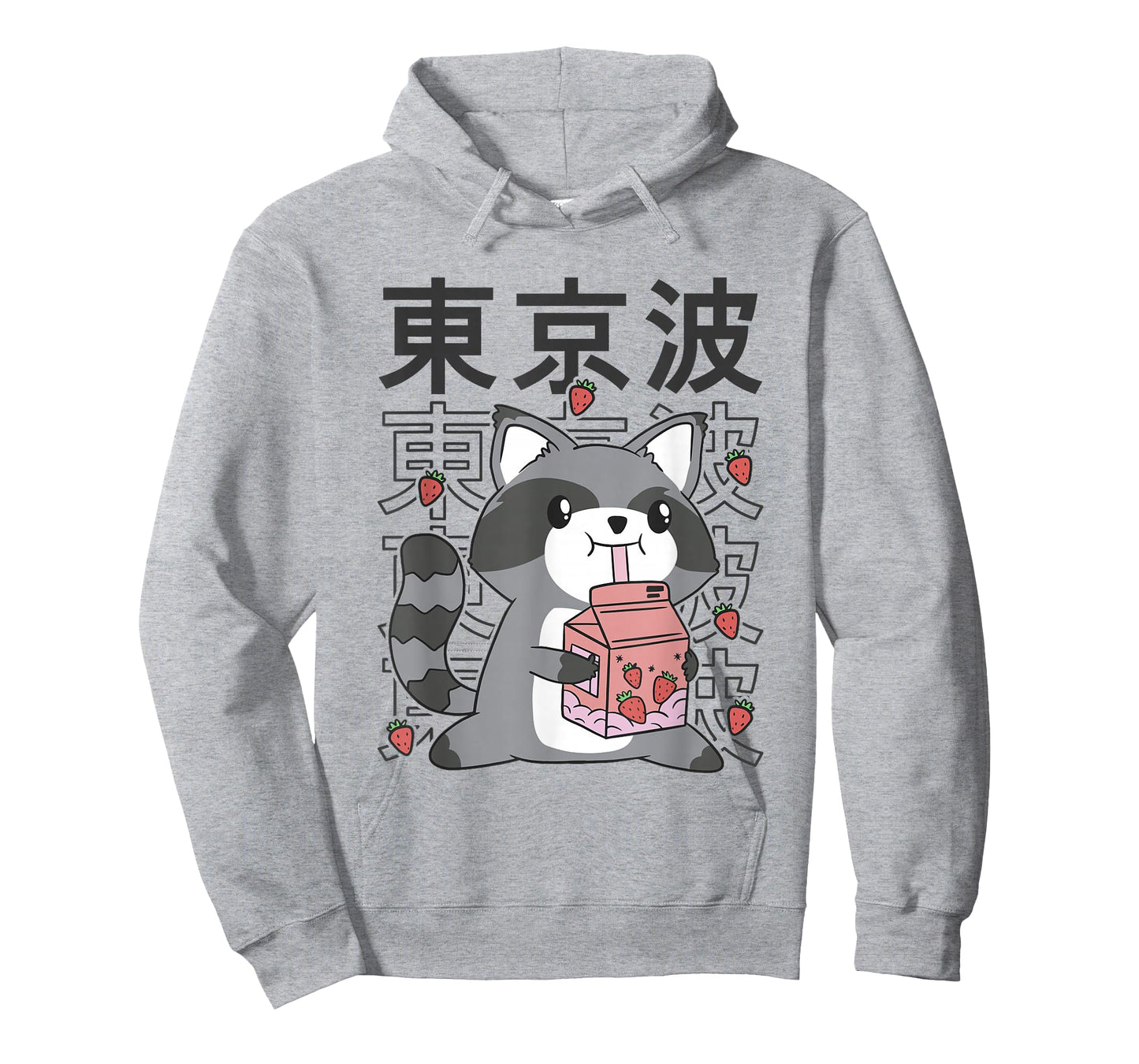 Kawaii Raccoon Strawberry Milk Japanese Aesthetic Teen Anime T-Shirt
