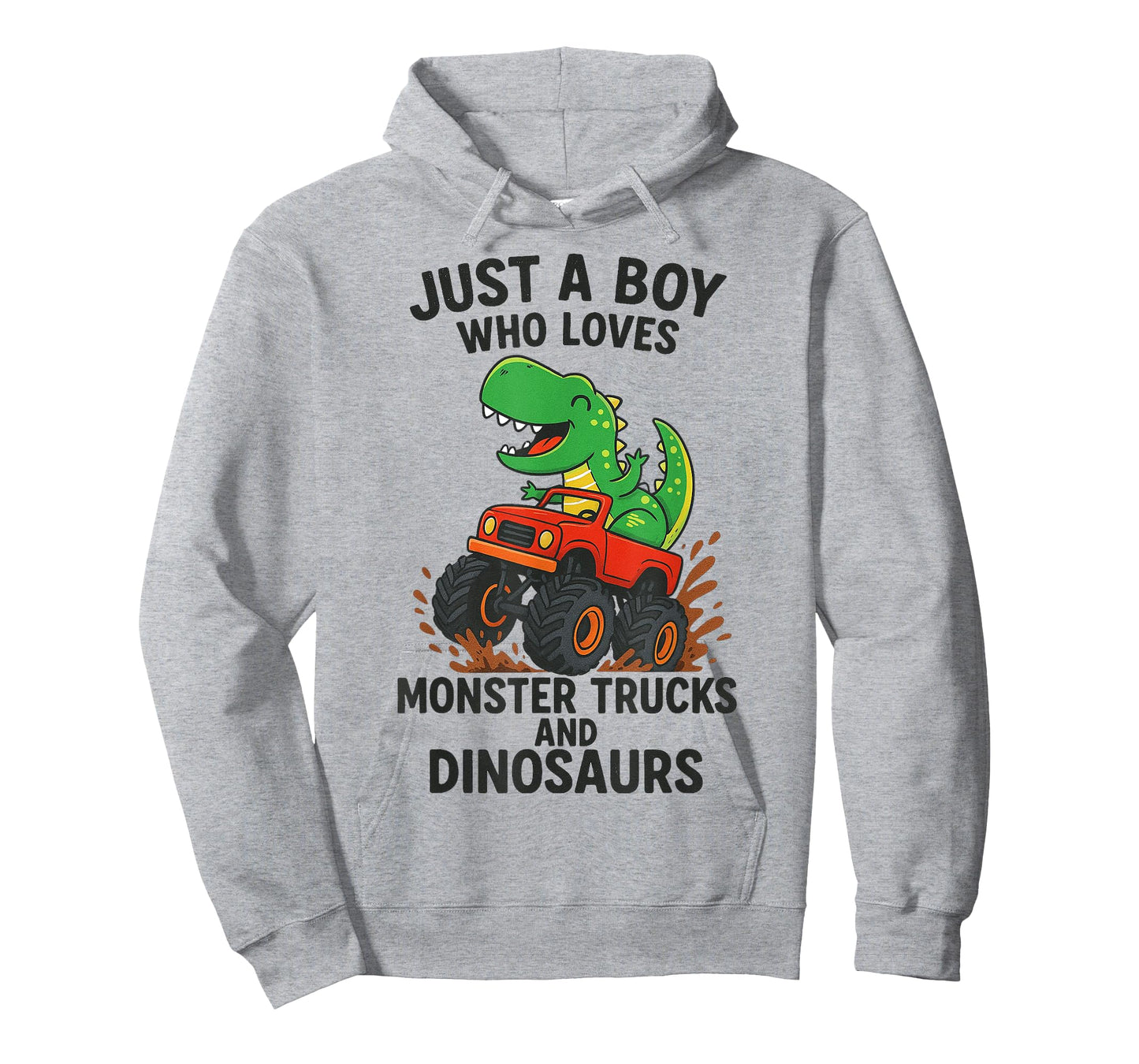 Just A Boy Who Loves Monster Trucks and Dinosaurs Cute T-Rex T-Shirt