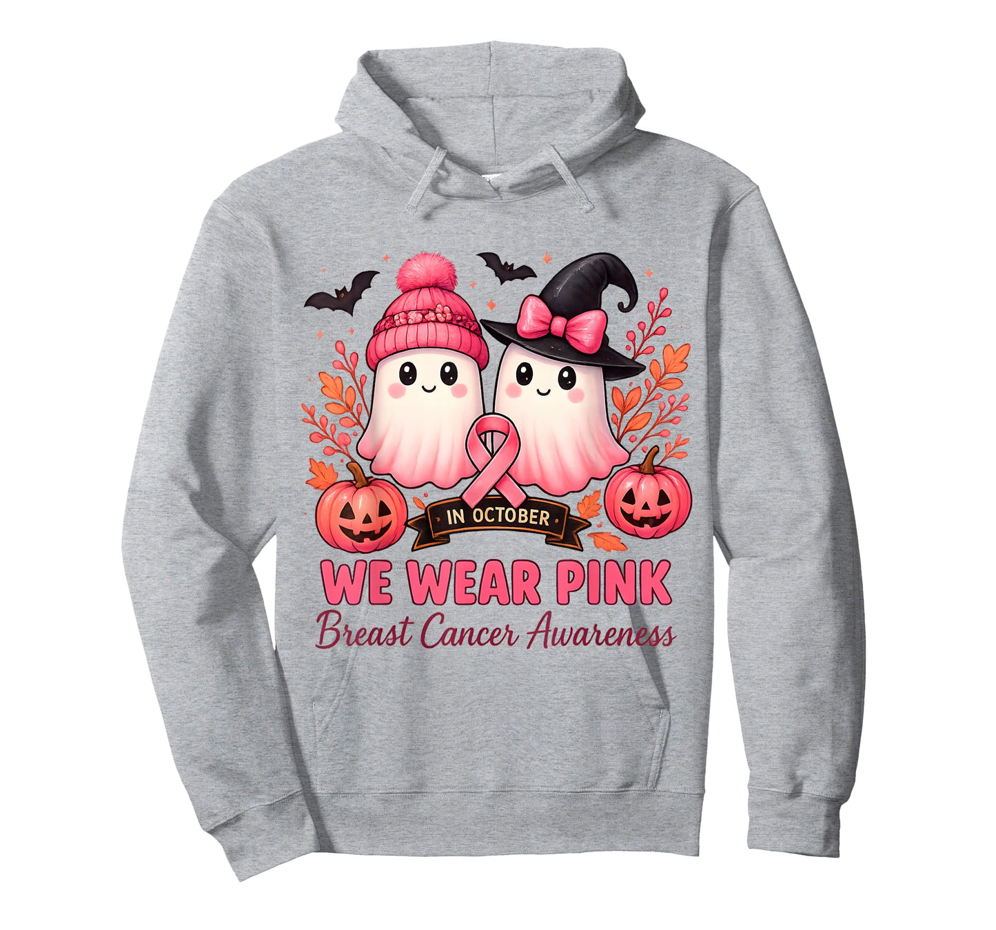 in October We Wear Pink Ghosts Breast Cancer Awareness T-Shirt