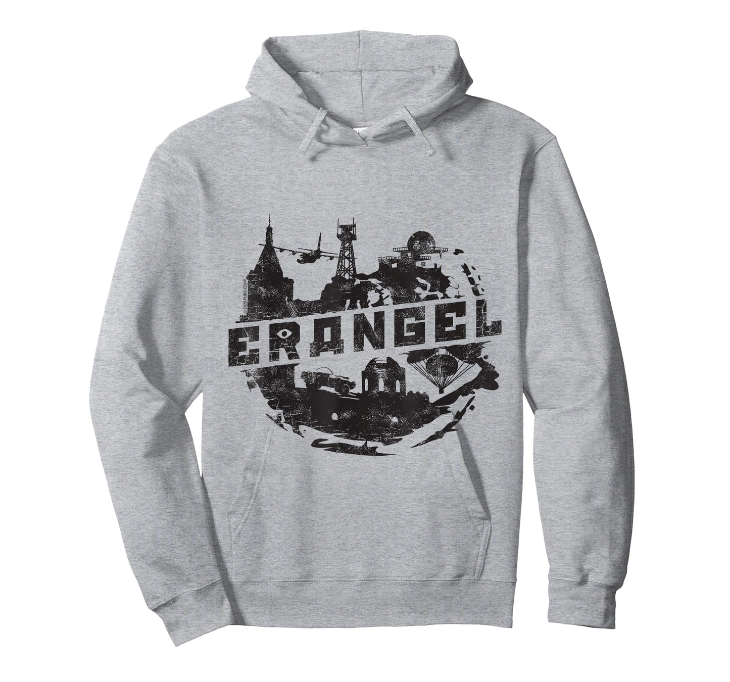 PUBG Erangel Logo T-Shirt - Men's Grey Cotton Polyester Blend Short Sleeve Classic Fit Crew Neck Collarless T-Shirt - Small