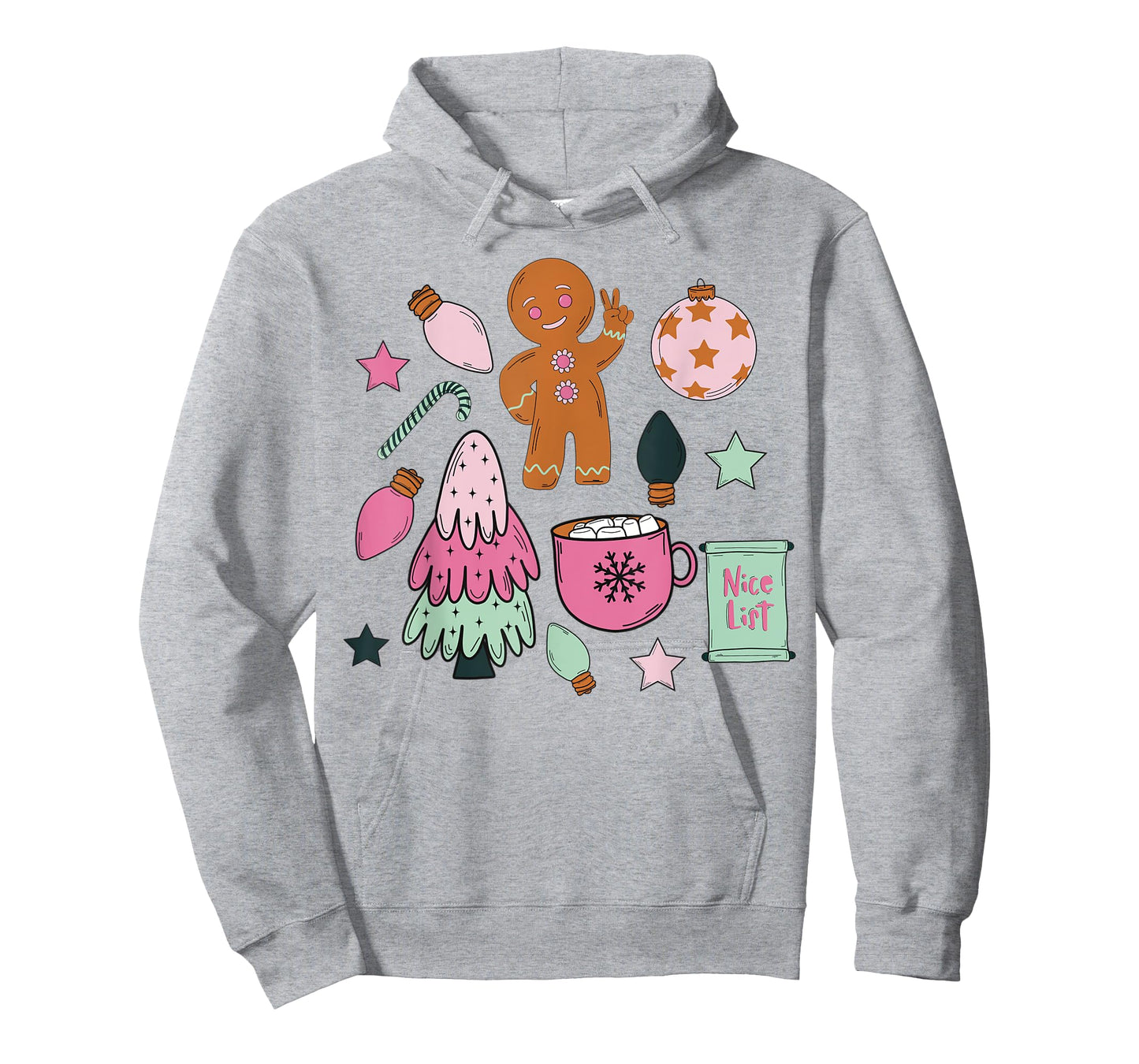 Groovy Merry Christmas Gingerbread Man Peace Sign Pastel T-Shirt