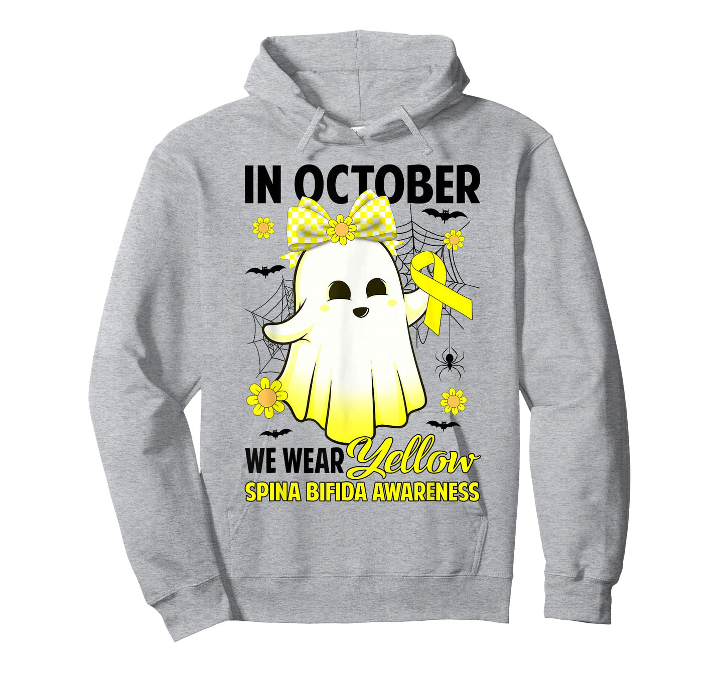 in October We Wear Yellow Spina Bifida Halloween Day Ghost T-Shirt