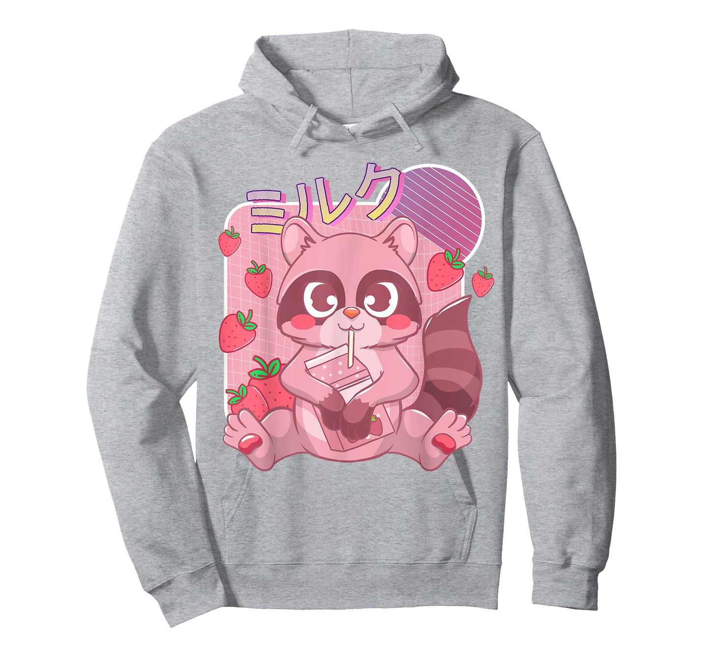 Funny Kawaii Raccoon Strawberry Milk Shake Japanese Anime T-Shirt