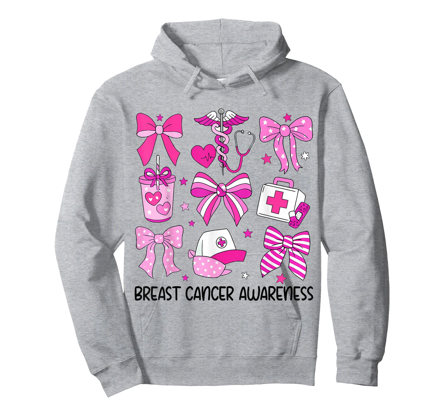 Bow Breast Cancer Awareness Nurse RN CNA Medical Wear Pink T-Shirt