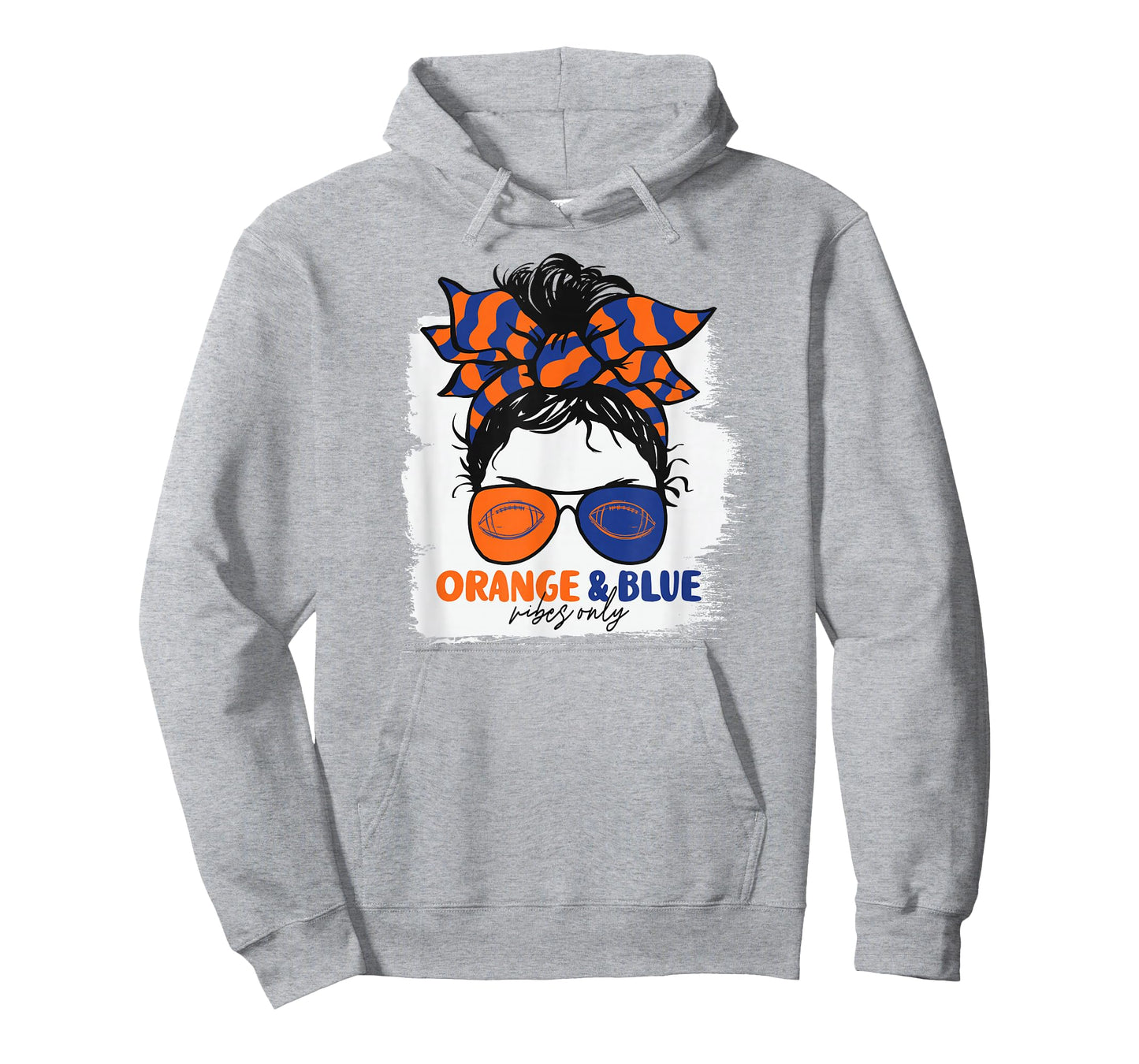 Orange and Blue Vibes Only Football Mom Gameday Messy Hair T-Shirt