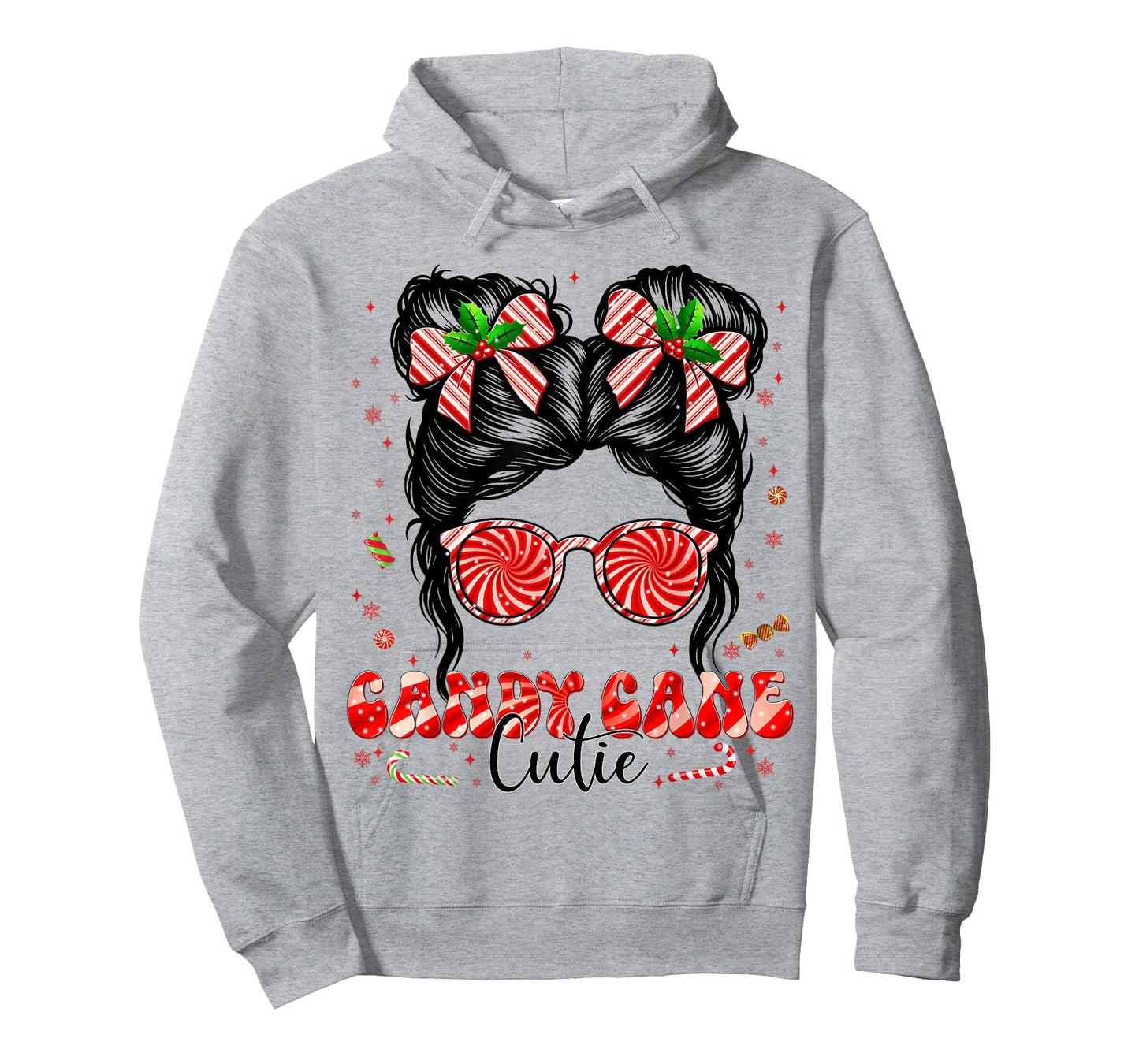Coquette Messy Bun Candy Cane Cutie Pajamas Christmas Girl T-Shirt
