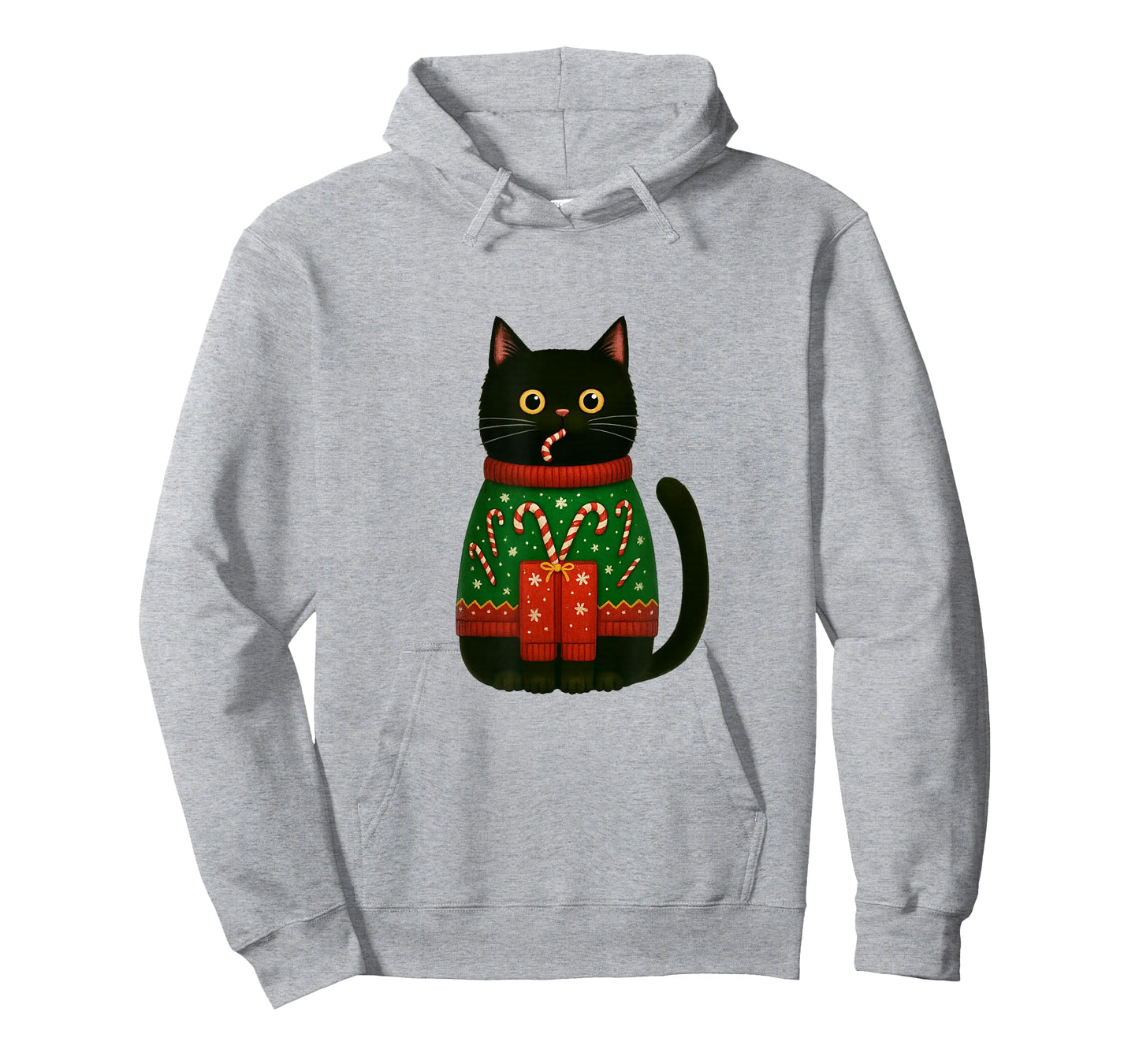Black Cat Candy Cane Cozy Christmas Design T-Shirt