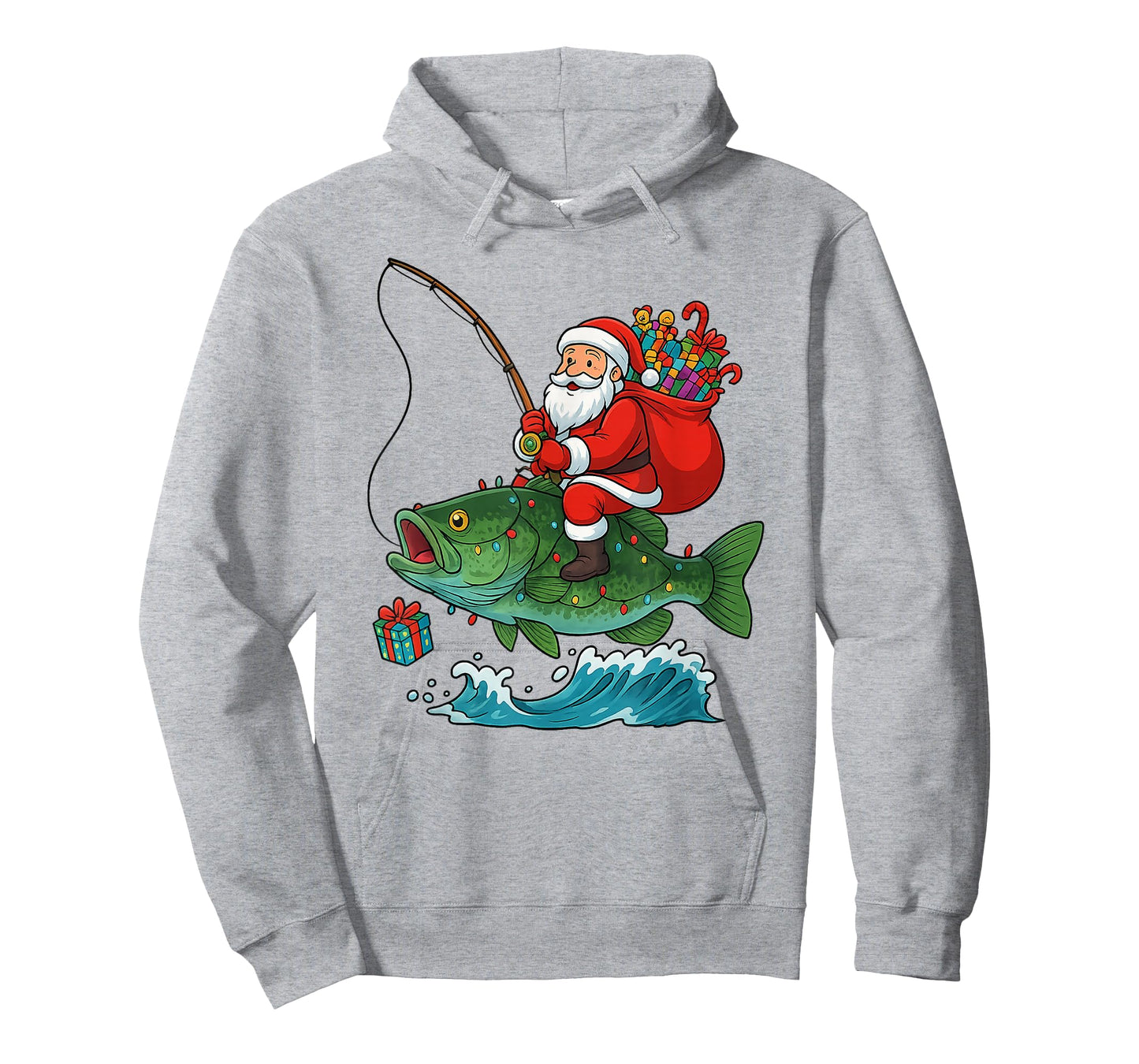 Santa Riding Bass Fish Christmas Fishing Funny Xmas Pajamas T-Shirt