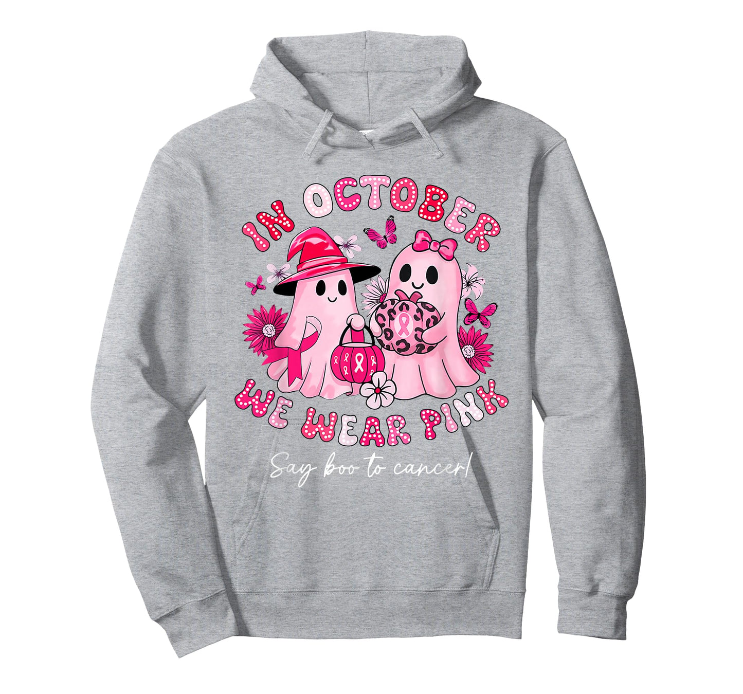 in October We Wear Pink Say Boo to Cancer Halloween Ghost T-Shirt