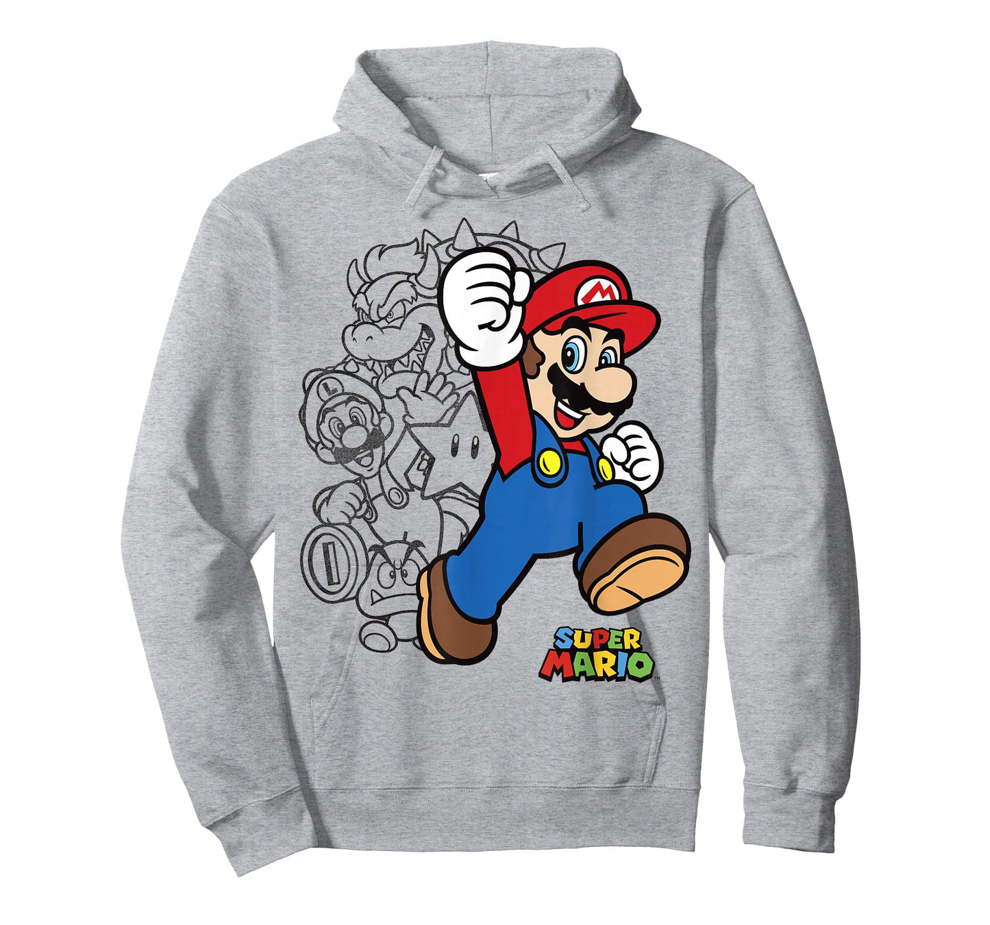 Super Mario Group Shot Bowser Outline T-Shirt
