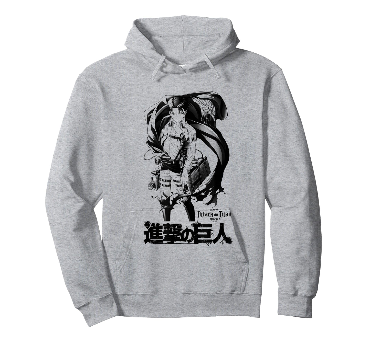 Attack on Titan Season 3 Levi with Cloak Black Outline Anime T-Shirt