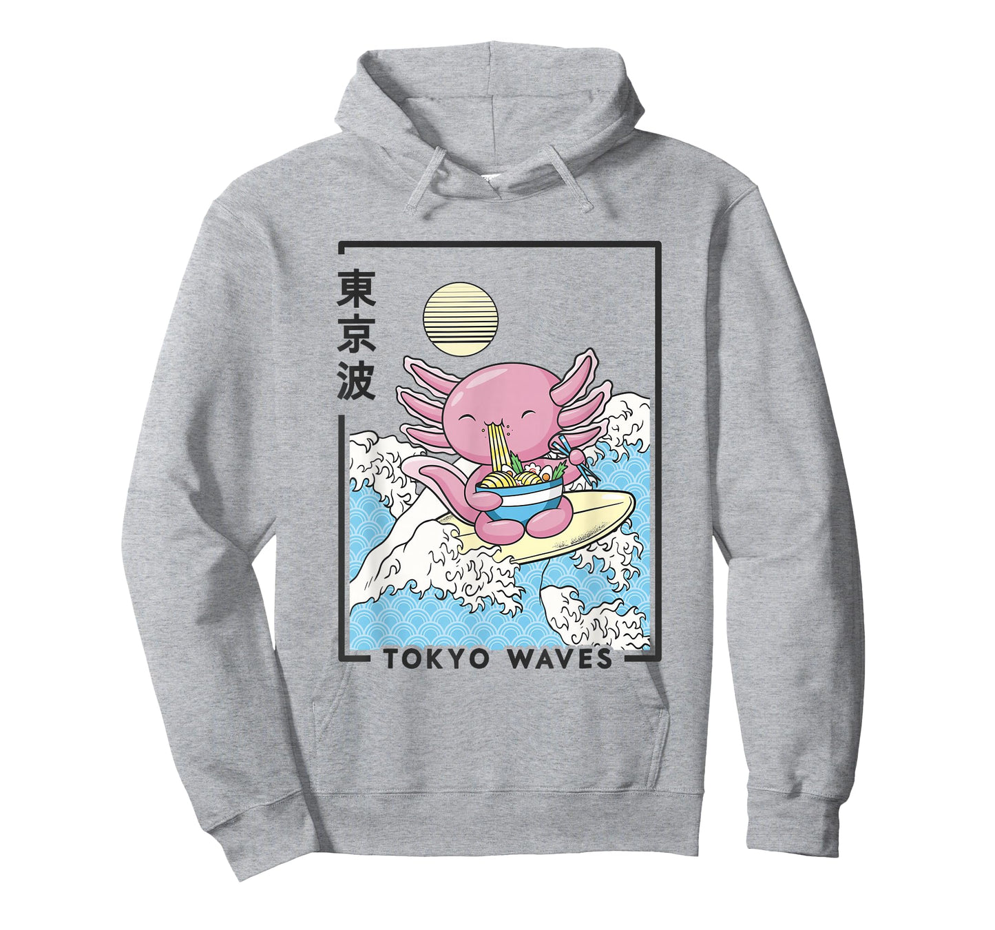 Axolotl Eating Ramen Japanese Waves Kids Kawaii Aesthetic T-Shirt