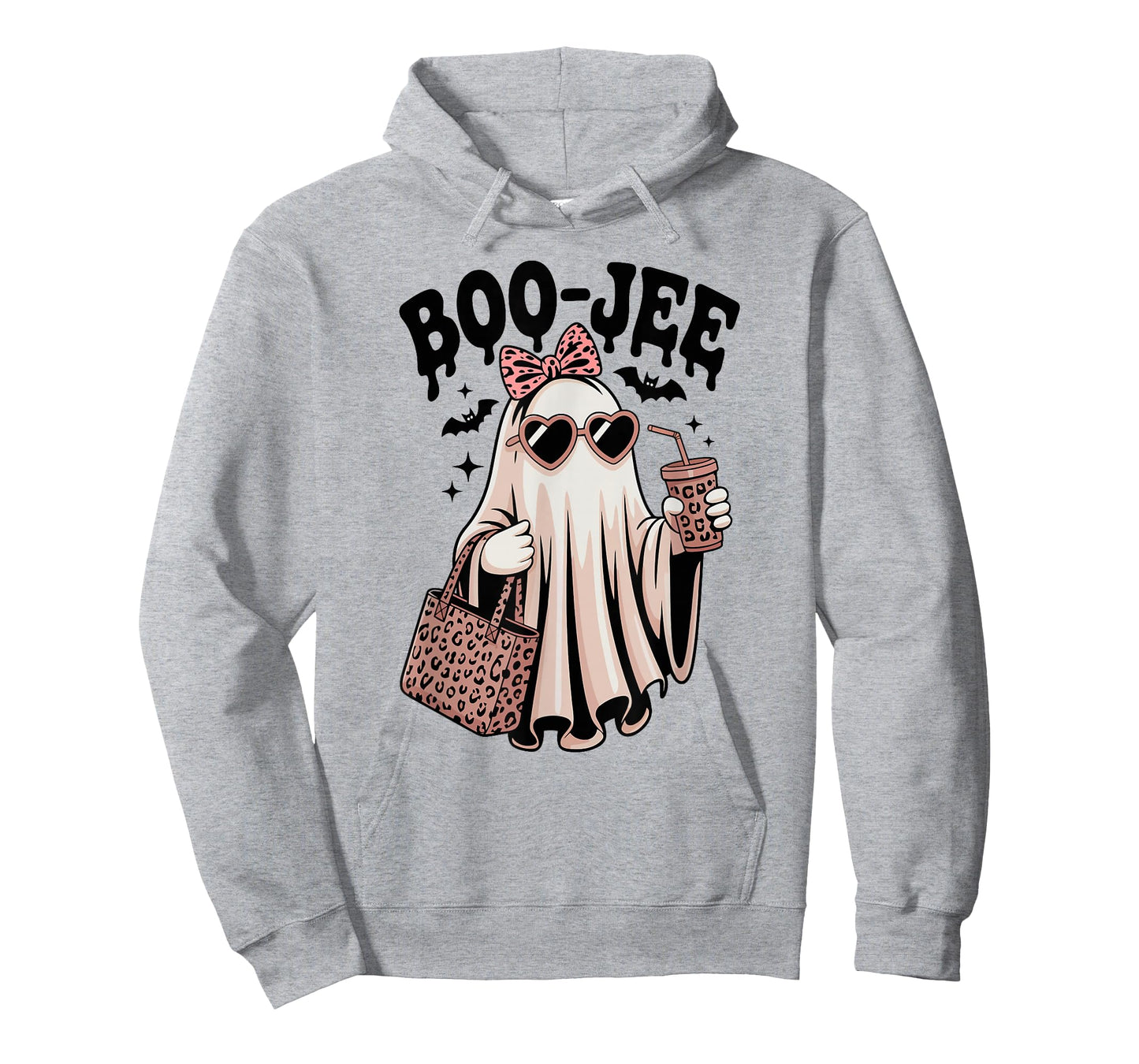 Cute Boojee Ghost Halloween Boo-JEE Leopard Coquette Bow T-Shirt