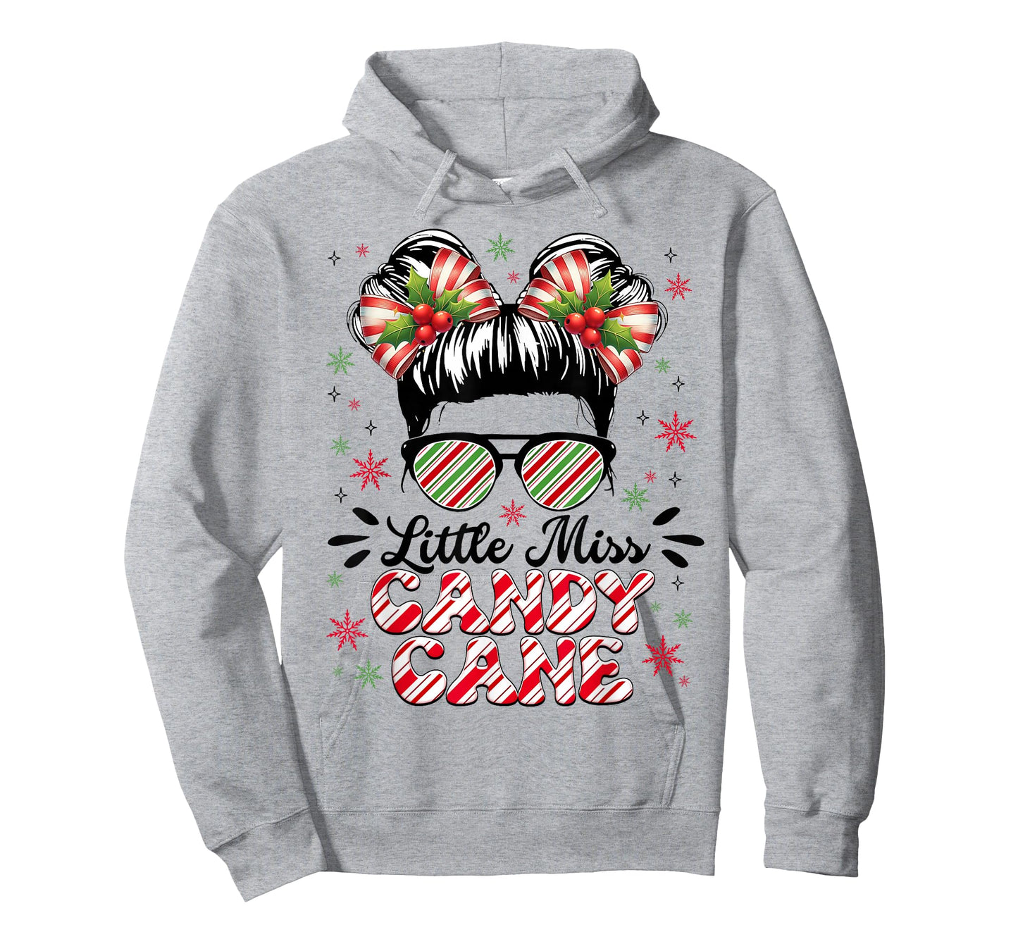 Little Miss Candy Cane Christmas Messy Bun Toddler Girl Kids T-Shirt