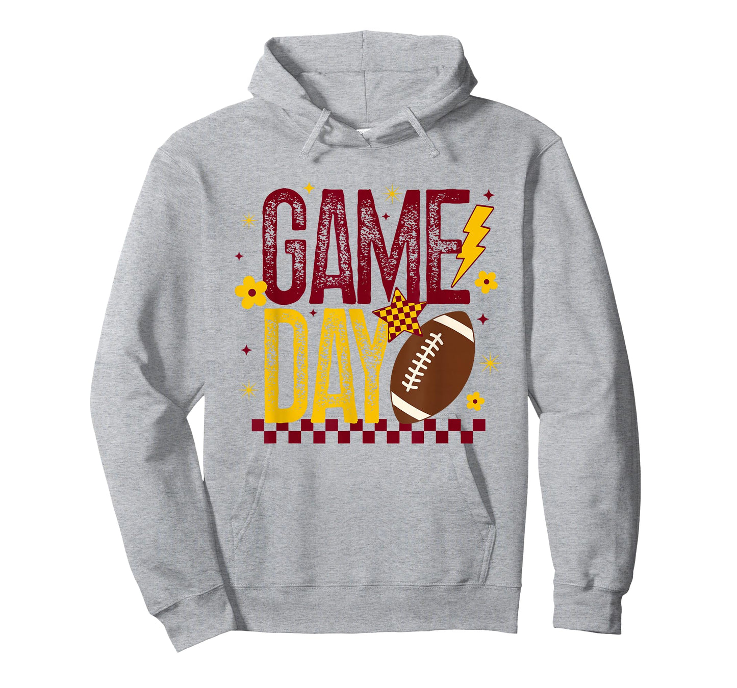 Game Day Football Season Retro Maroon Gold Checked Touchdown T-Shirt