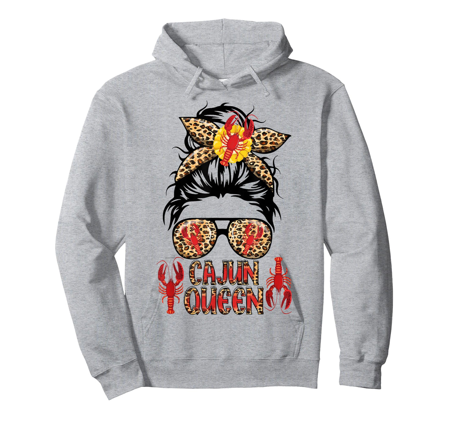 Cajun Queen Crawfish Leoapard Messy Bun Sunglasses Lobster T-Shirt