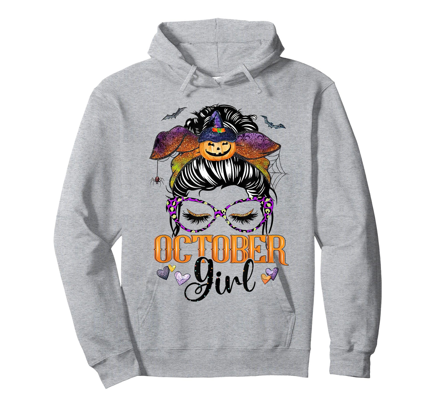 October Girl Halloween Messy Bun Lady Hair Glasses Bandana T-Shirt