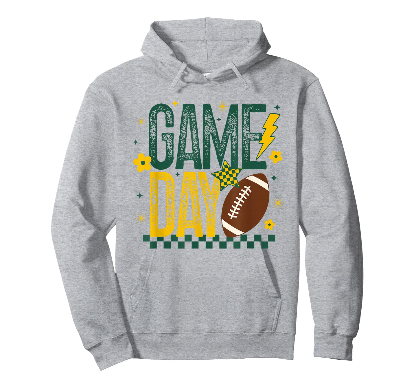 Game Day Football Season Retro Green Gold Checker Touchdown T-Shirt