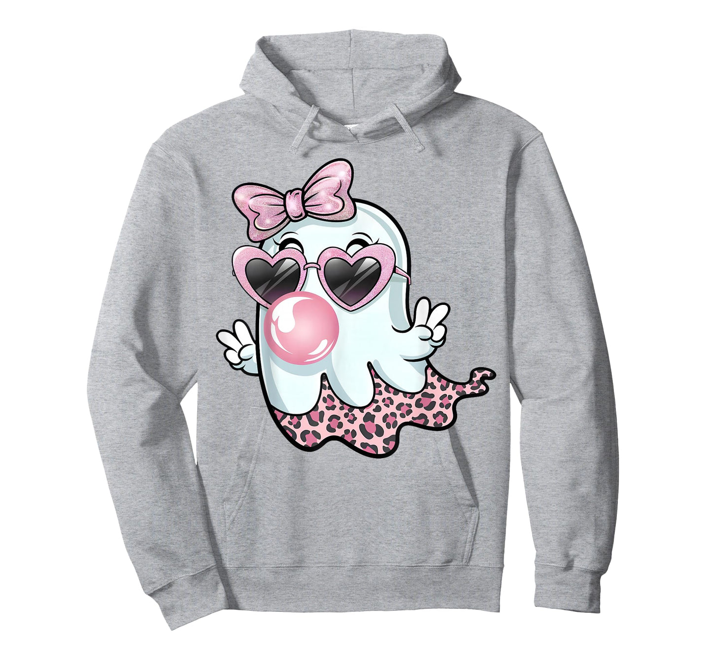 Cute Girly Leopard Ghost Blowing Bubble Gum Halloween Kids T-Shirt