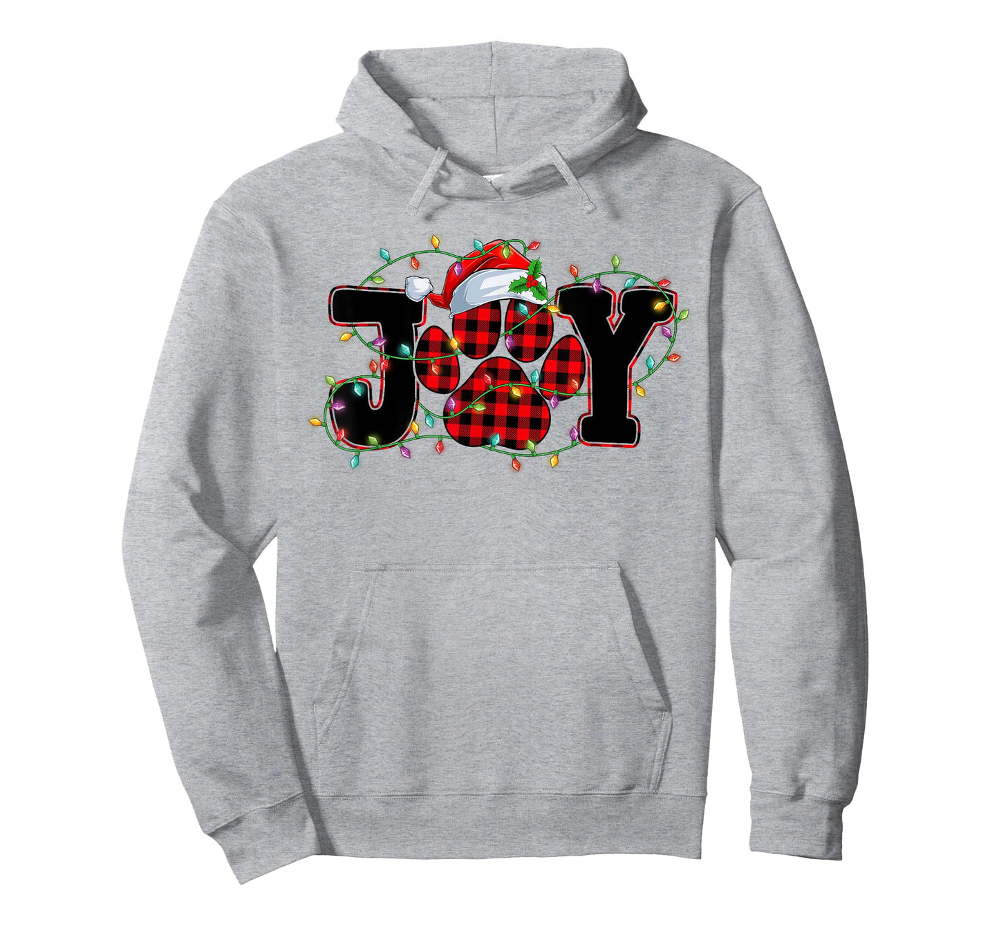 Funny Joy Dog Cat Paws Print Red Plaid Santa Hat Christmas Men Women Kids T-Shirt