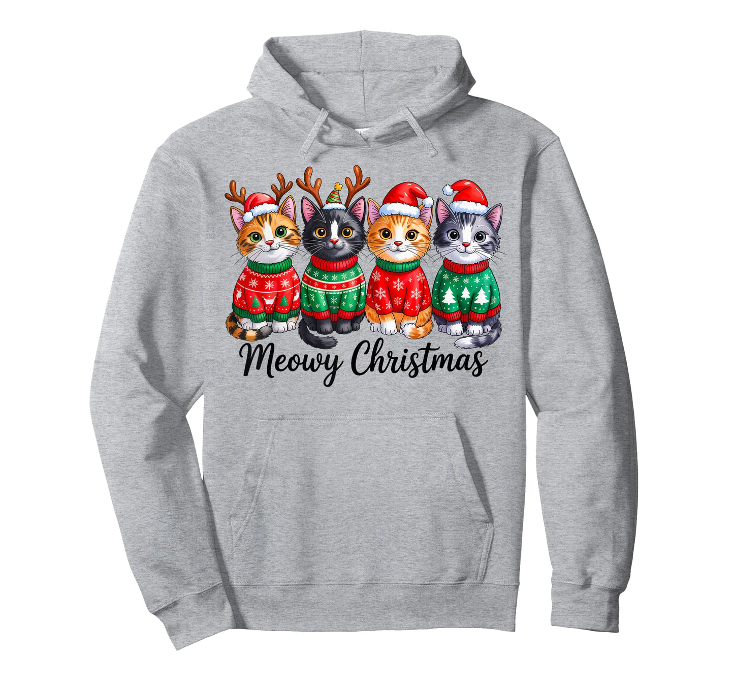 Meowy Christmas Cat Santa Reindeer Xmas Pajamas Cat Lover T-Shirt