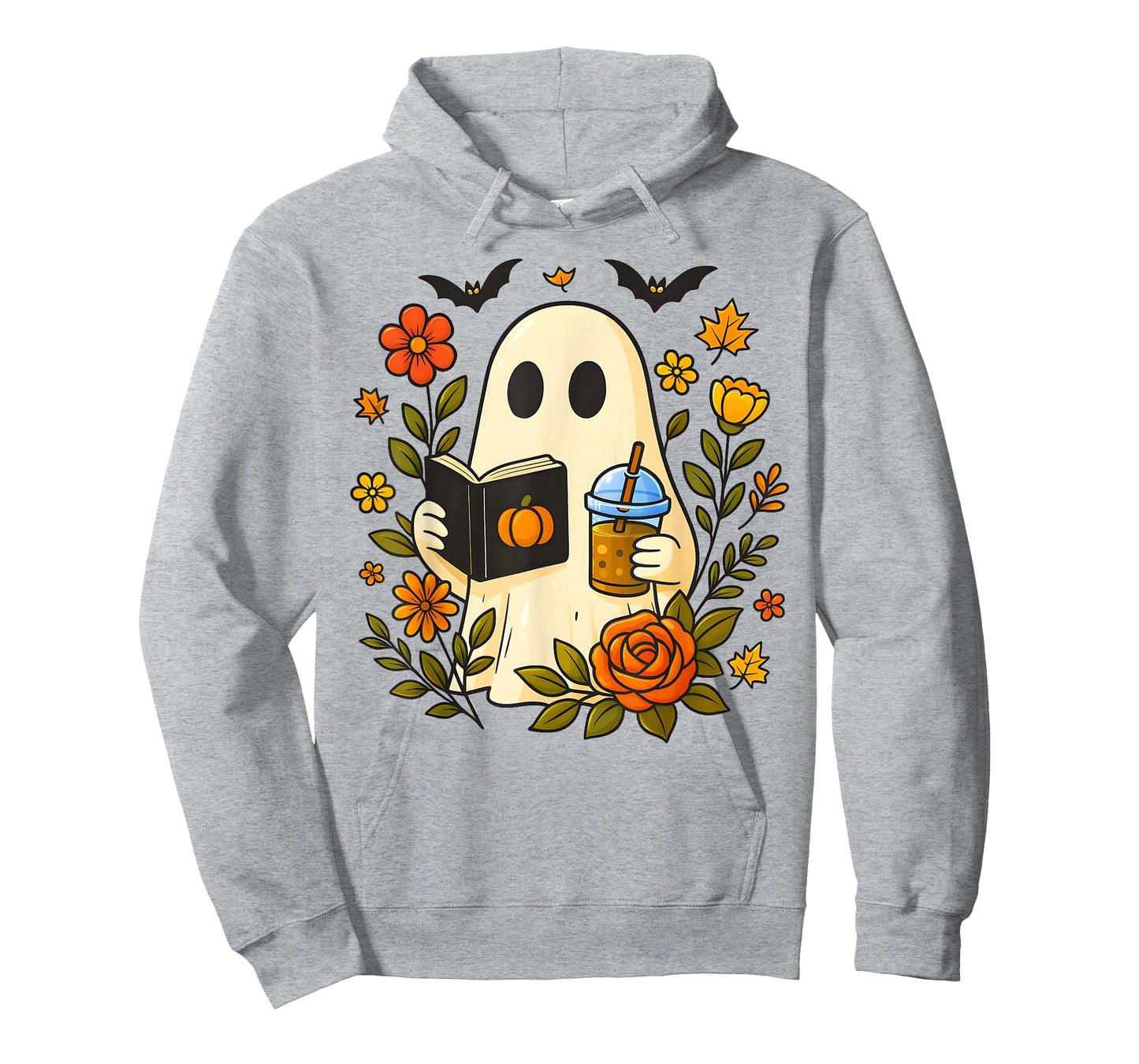 Cute Ghost Reading Book with Coffee Halloween & Autumn Lover T-Shirt
