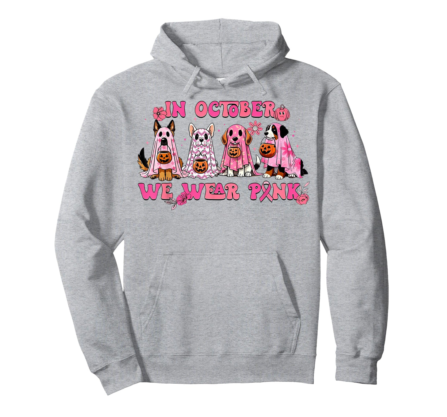 In October We Wear Pink Dog Ghost Breast Cancer Awareness T-Shirt