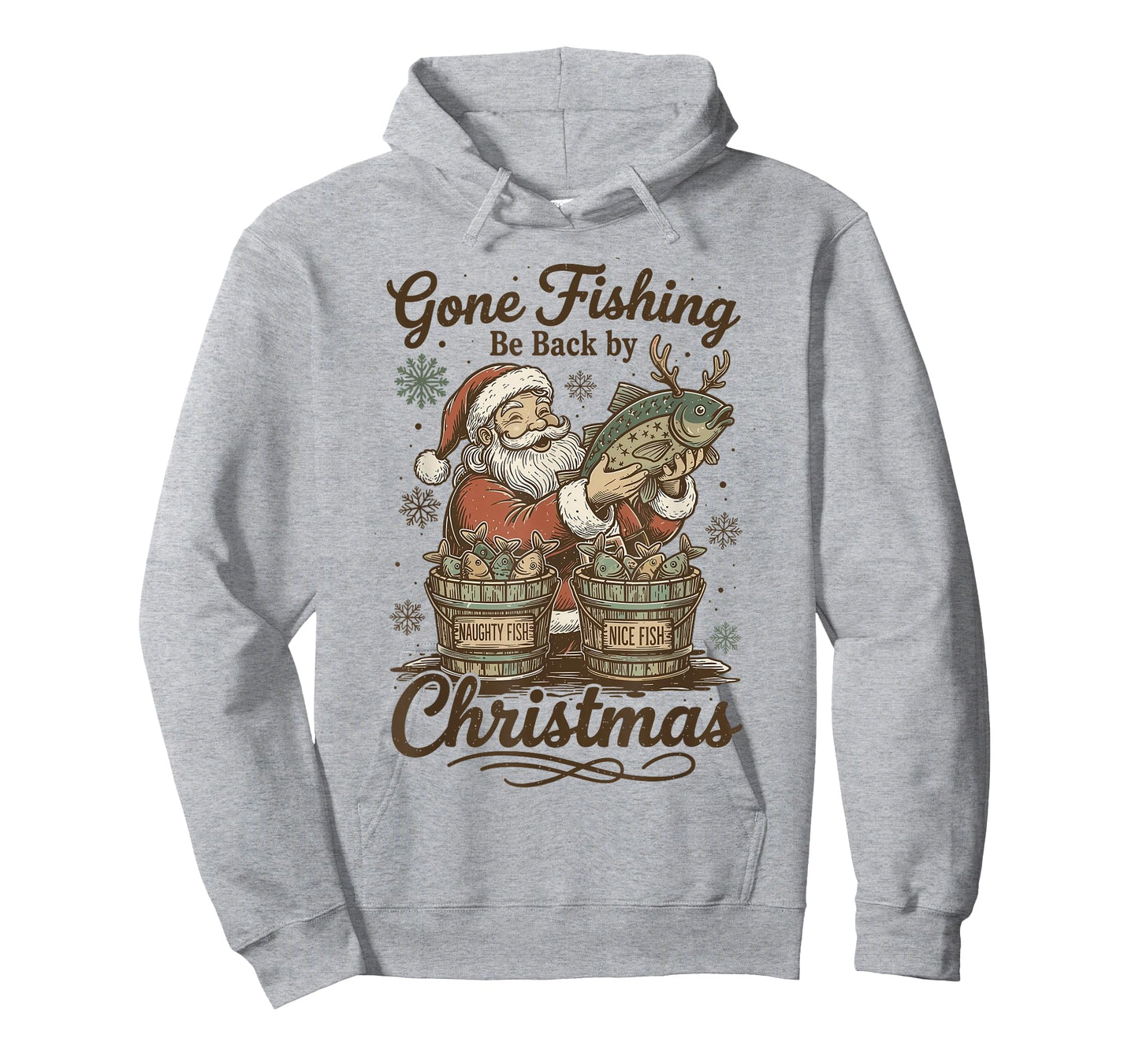 Gone Fishing Be Back by Christmas Santa Fishermen Retro T-Shirt