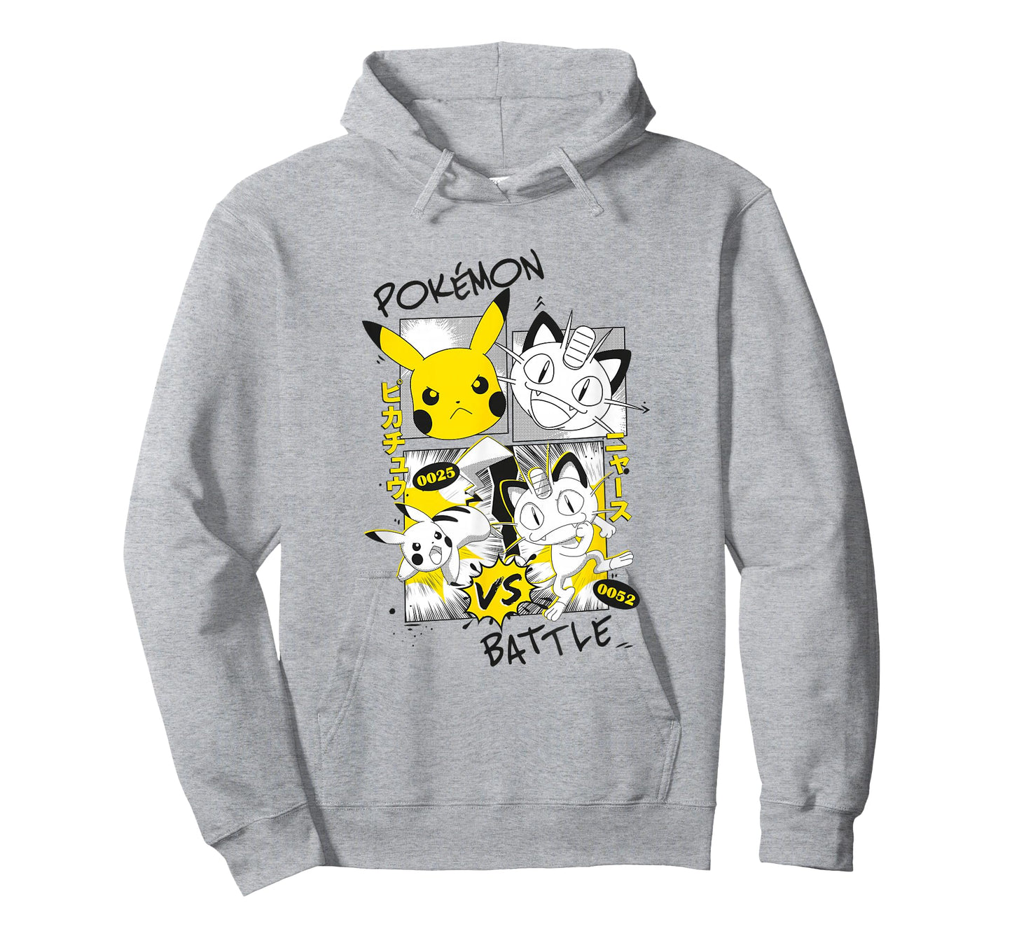 Pokémon Pikachu Vs Meowth Retro Panels Kanji Big Chest T-Shirt