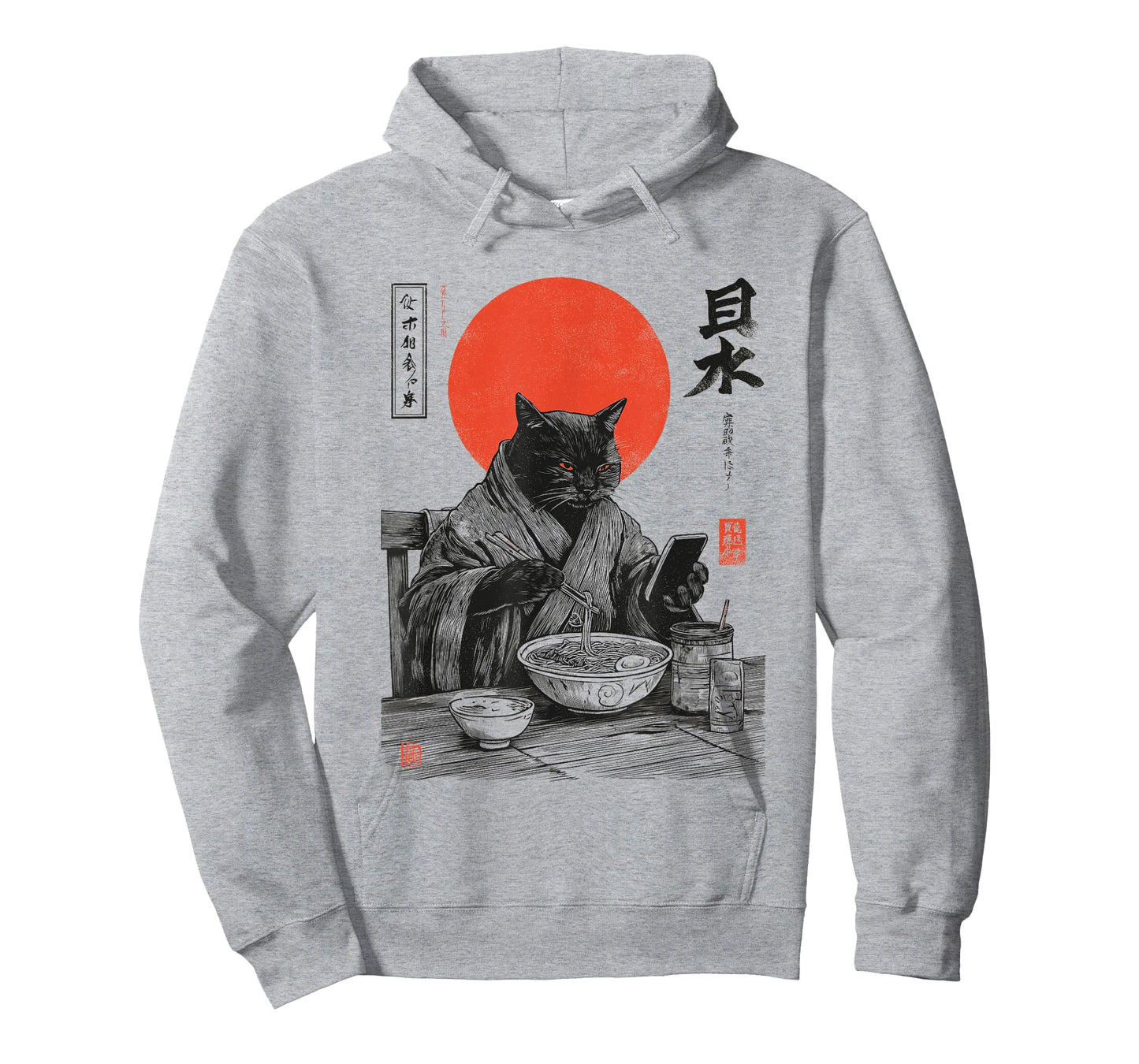 Samurai Cat Eat Ramen Scroll Phone Japanese Food Humor Art T-Shirt