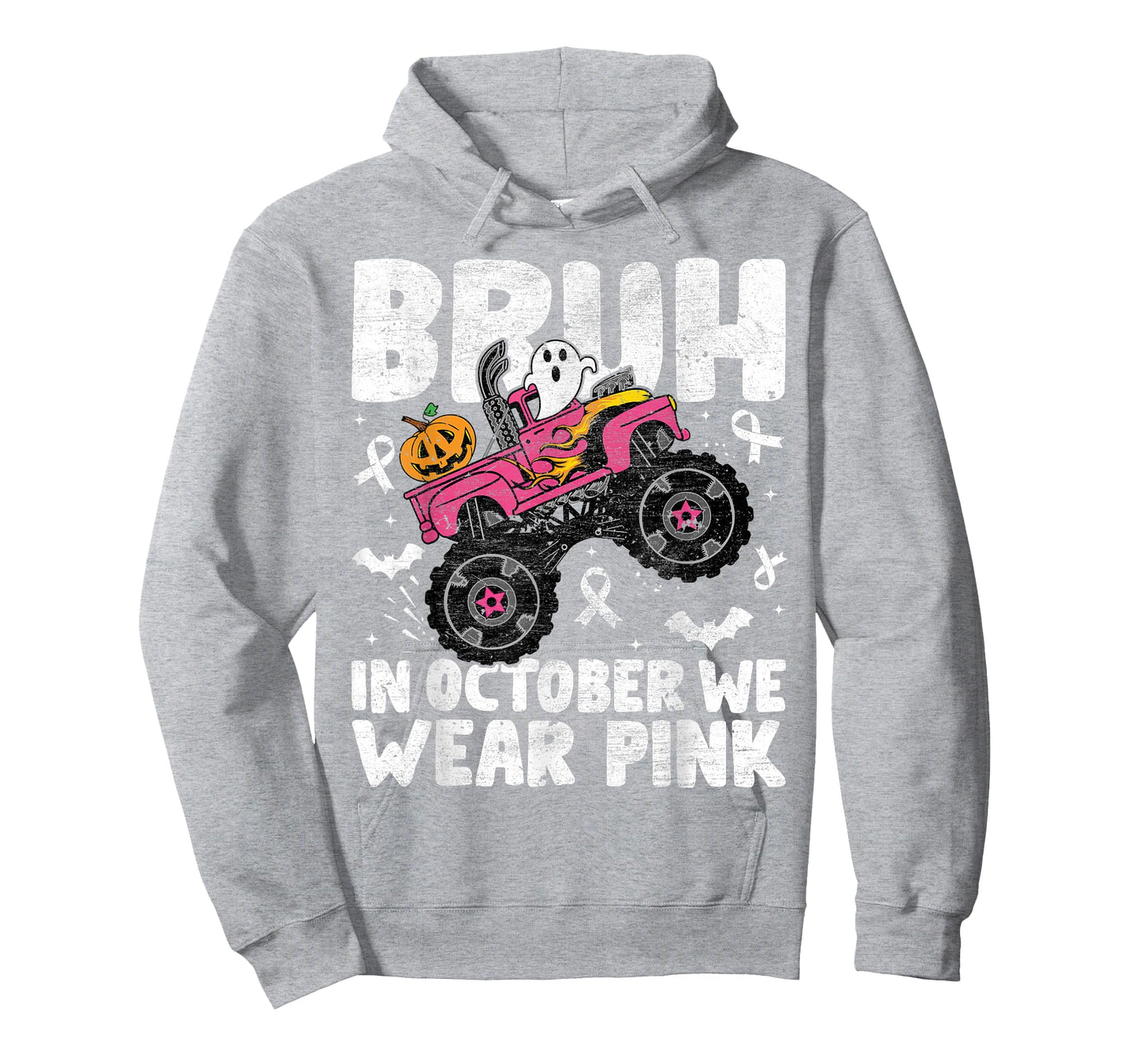 Bruh In October Wear Pink Breast Cancer Halloween Kids Boys T-Shirt