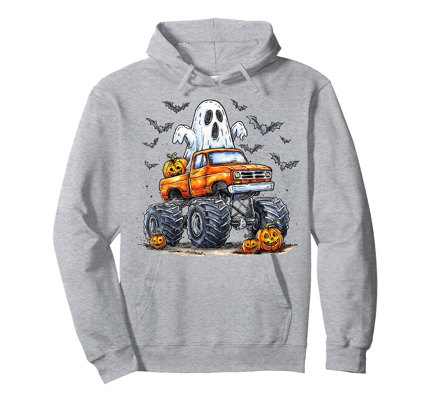 Ghost Pumpkin Riding Monster Truck Lazy Halloween Kids Boys T-Shirt