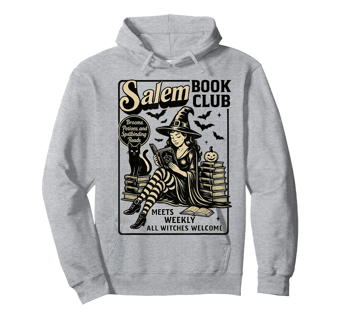 Vintage Salem Book Club Black Cat Bookish Spooky Halloween T-Shirt