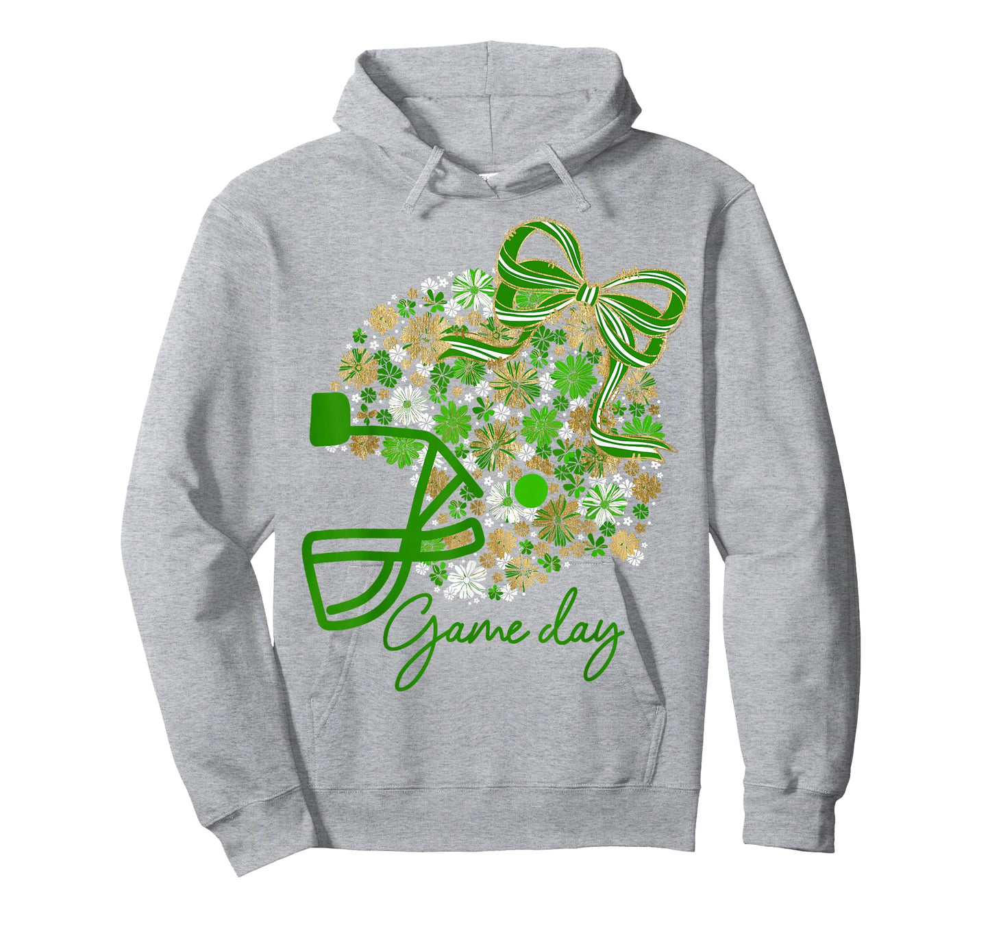 Floral Football Game Day Girly Team Spirit Green Gold White T-Shirt