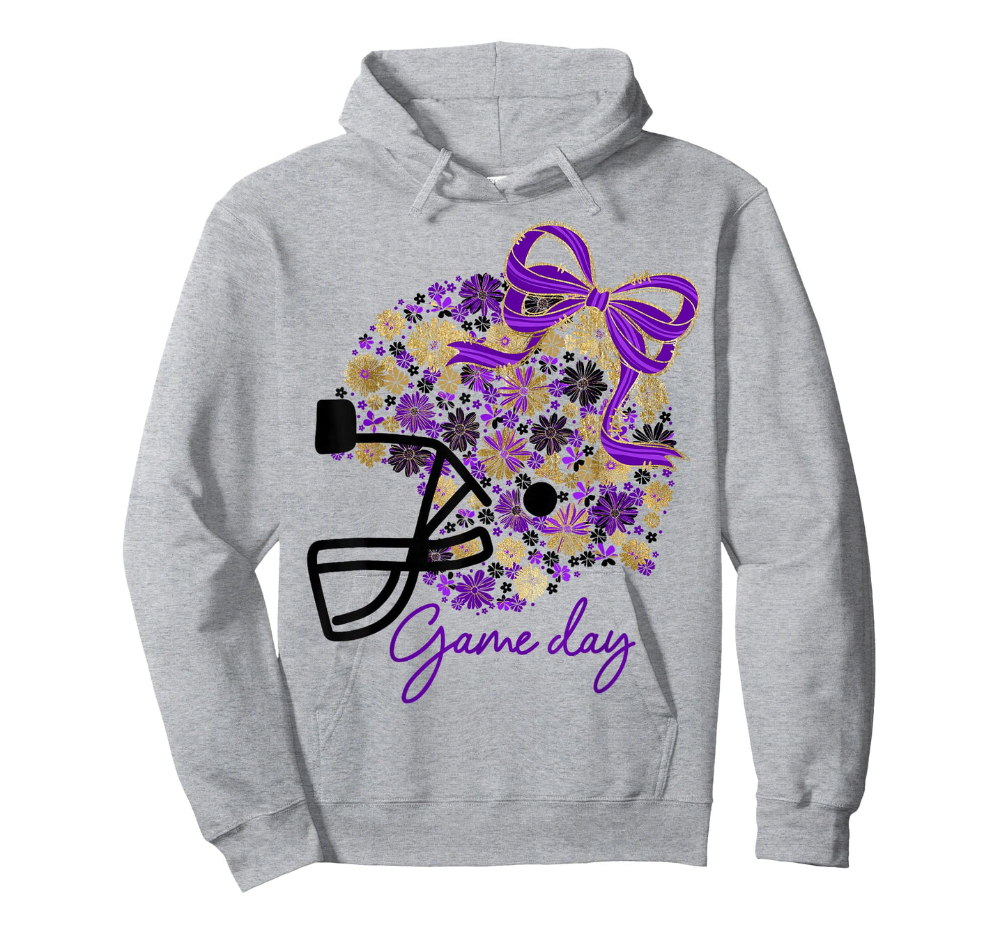 Floral Football Game Day Girly Team Spirit Purple Black Gold T-Shirt