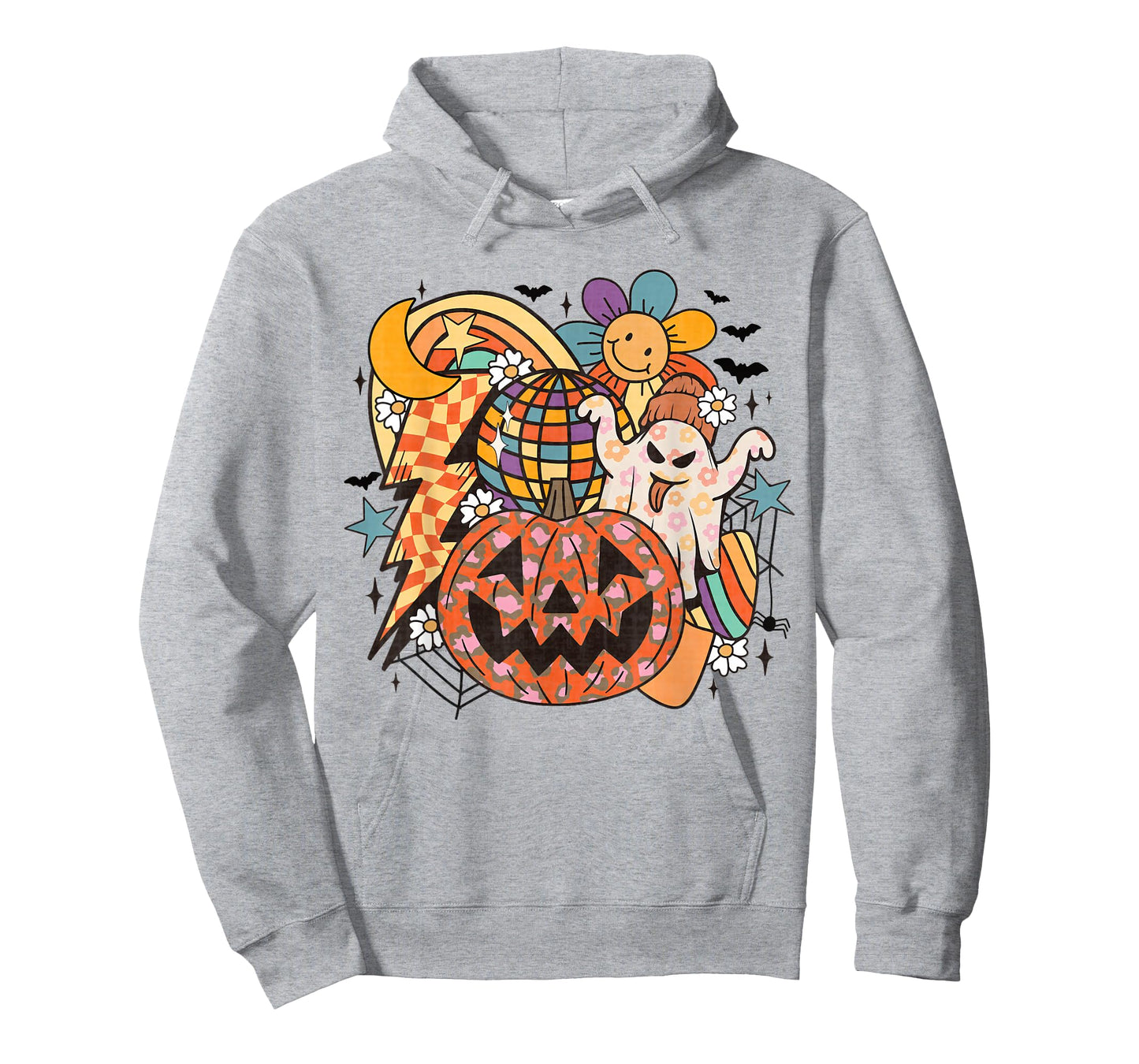Retro Halloween Ghost Disco Pumpkin Daisy Rainbow Groovy Fun T-Shirt
