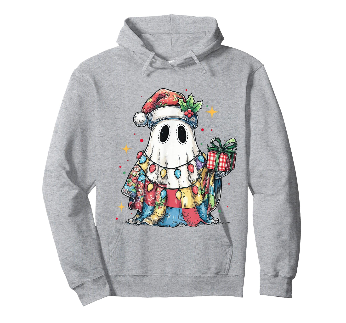 Santa Ghost Spooky Christmas Light Patchwork Matching Family T-Shirt