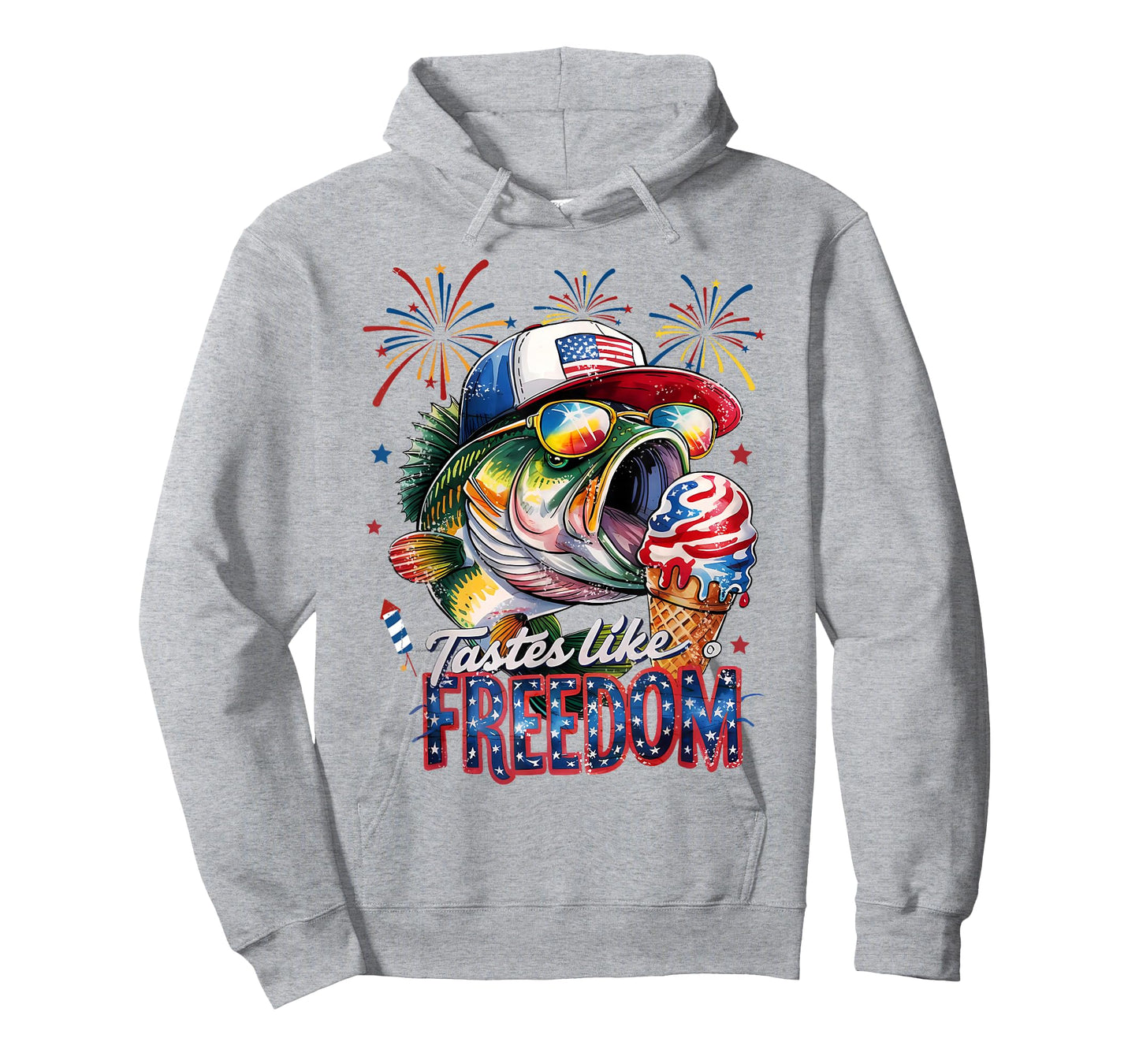 Tastes Like Freedom Bass Fishing Funny 4th of July Men Kids T-Shirt