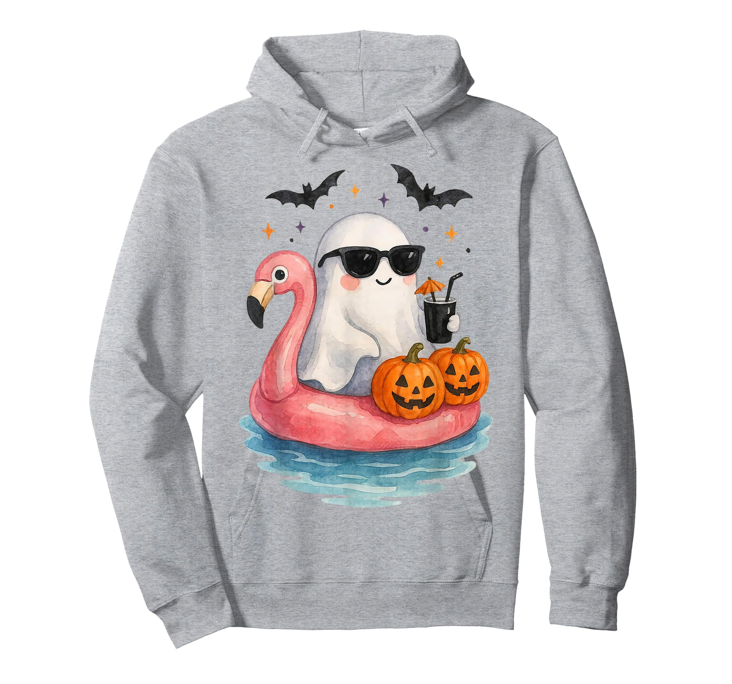 Summer Ghost Watercolor Cute Ghost With Flamingo Float Beach T-Shirt