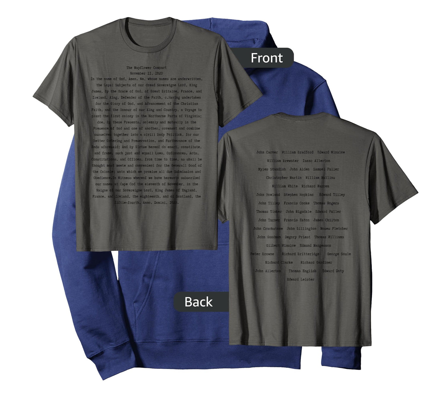 Mayflower Compact Signatures Thanksgiving Holiday History T-Shirt